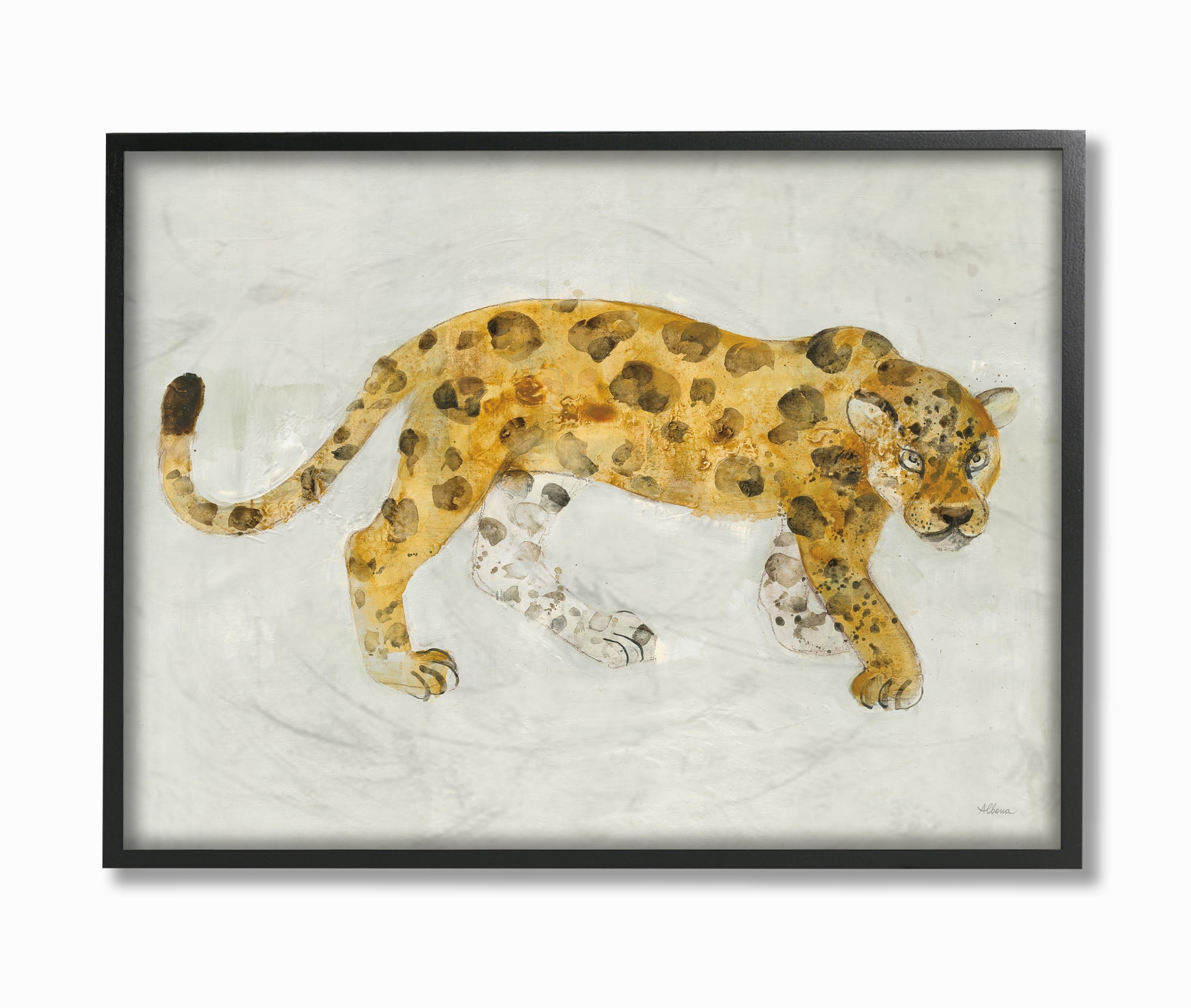 Stupell Industries Leopard Prowling Large Cat Animal Watercolor Painting Black Framed Wall Art, 11 x 14, byMiranda Thomas