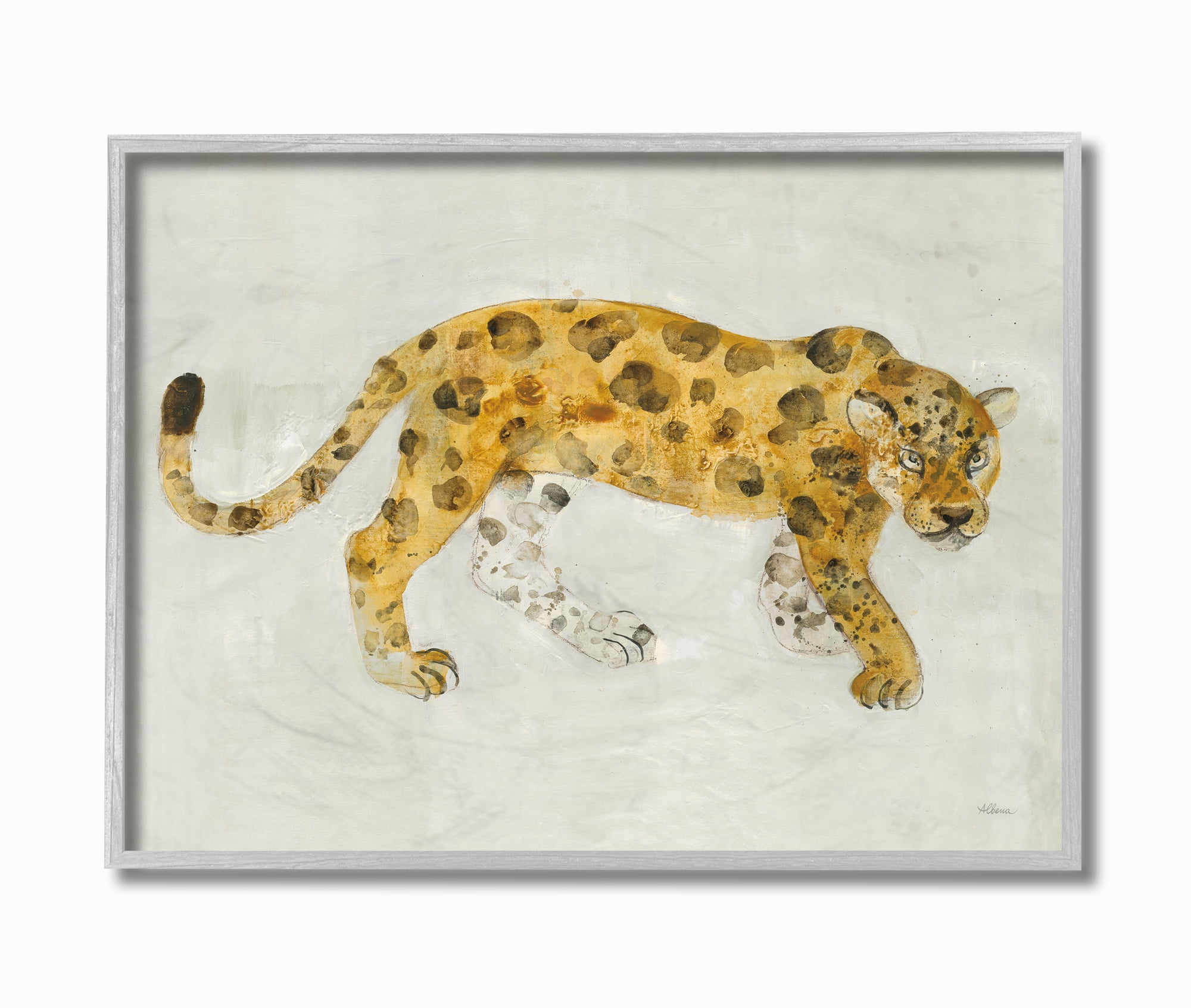 Stupell Industries Leopard Prowling Large Cat Animal Watercolor Painting Gray Framed Wall Art, 16 x 20, byMiranda Thomas