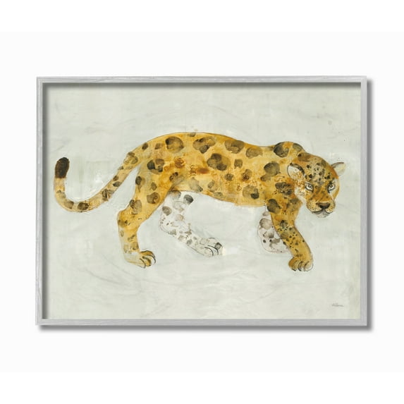 Stupell Industries Leopard Prowling Large Cat Animal Watercolor Painting Gray Framed Wall Art, 16 x 20, byMiranda Thomas