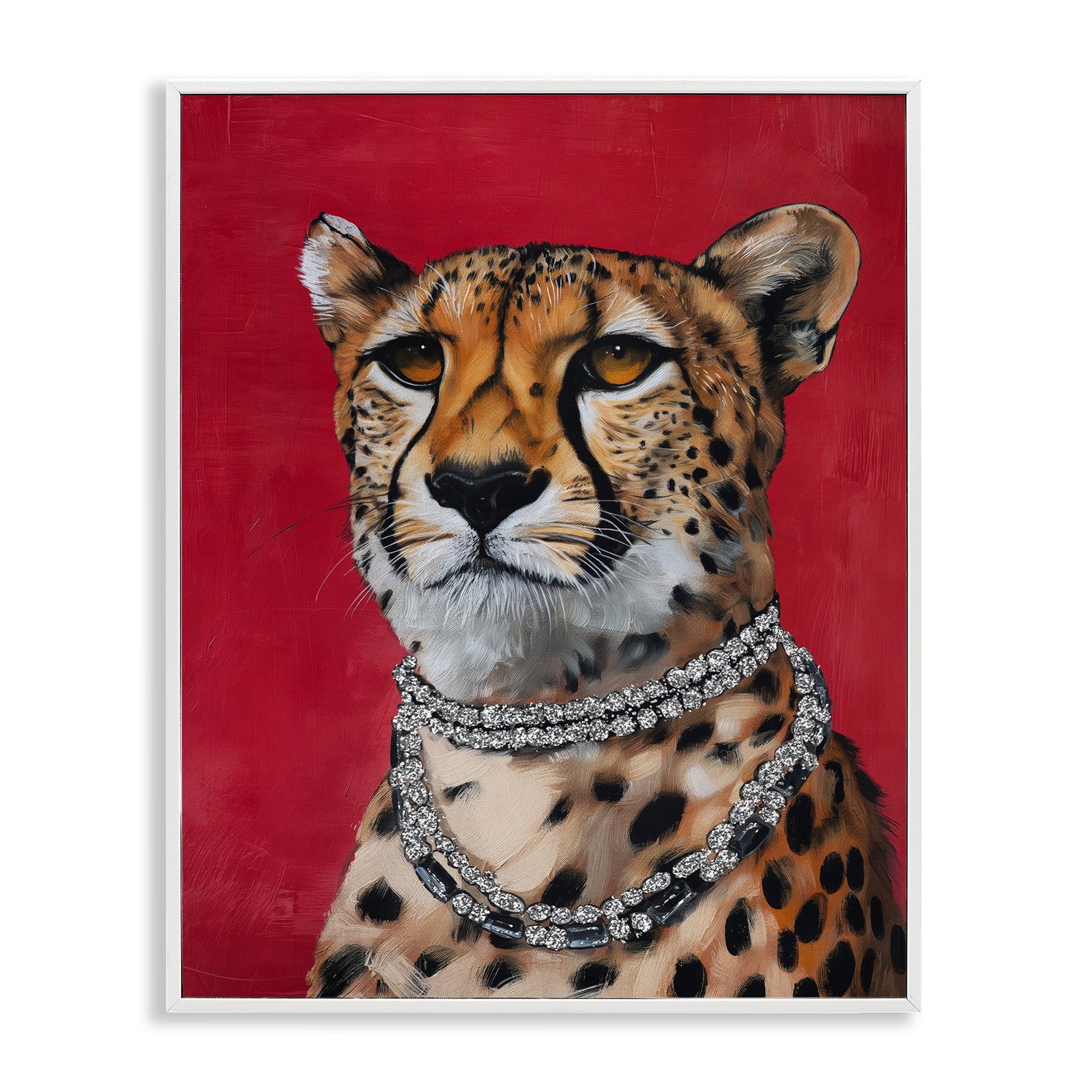 Stupell Industries Leopard Royalty with Necklace Animals Painting White Framed Art Print Wall Art, 11 x 14