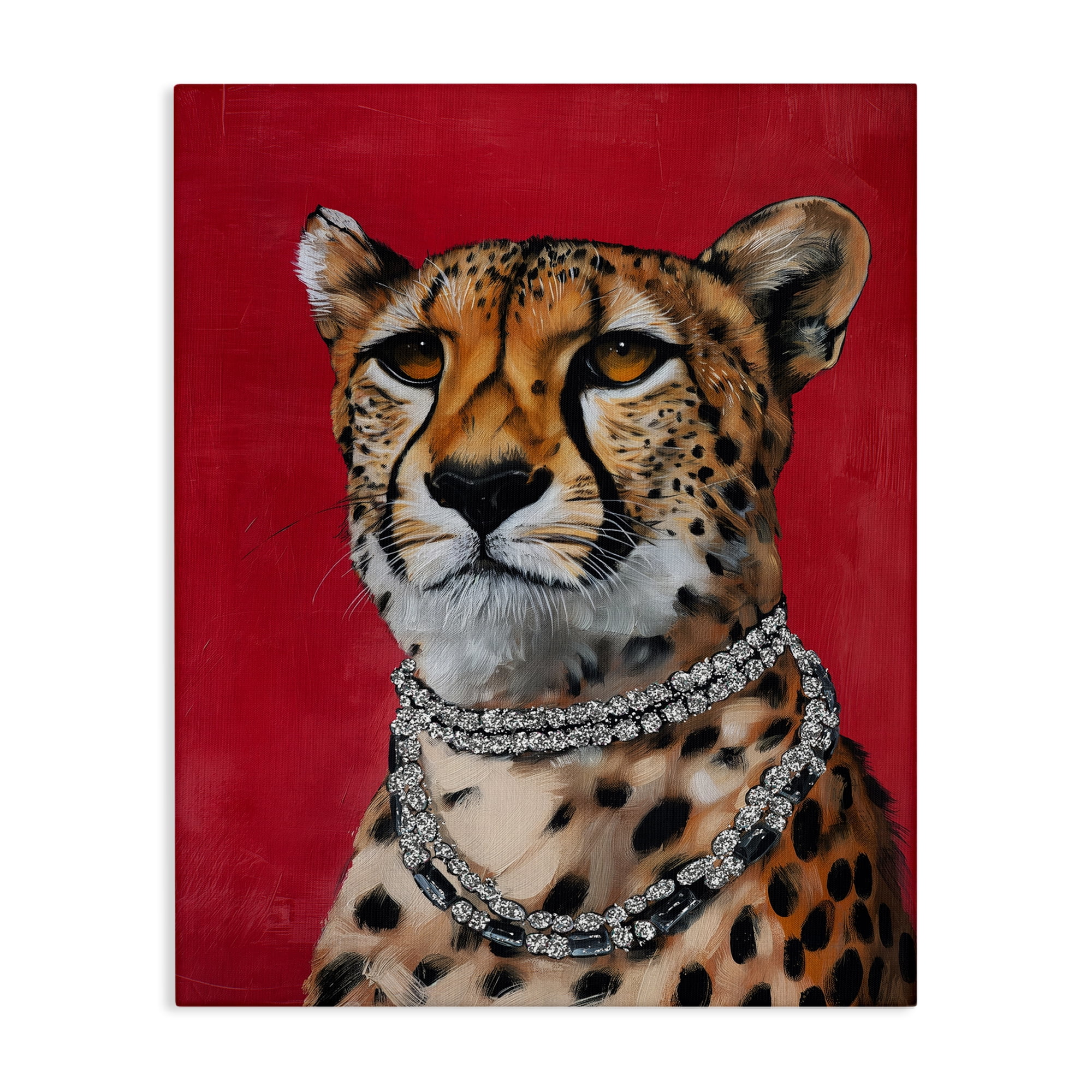 Stupell Industries Leopard Royalty with Necklace Animals Painting Wrapped Canvas Art Print Wall Art, 30 x 40