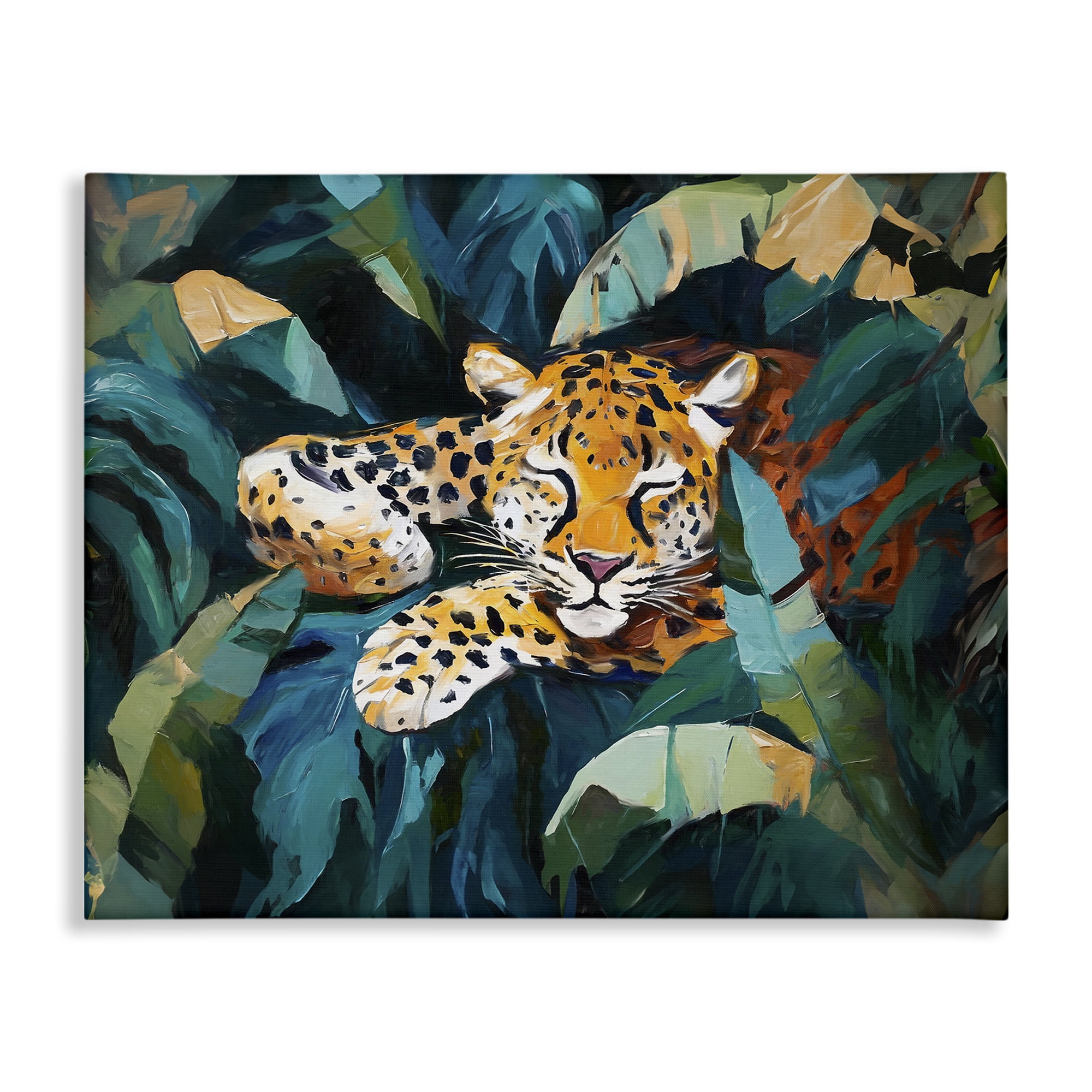 Stupell Industries Leopard Sleeping in Leaves Animals & Insects Painting Gallery Wrapped Canvas Art Print Wall Art, 30 x 24
