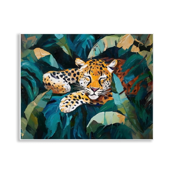 Stupell Industries Leopard Sleeping in Leaves Animals & Insects Painting Unframed Art Print Wall Art, 14 x 11