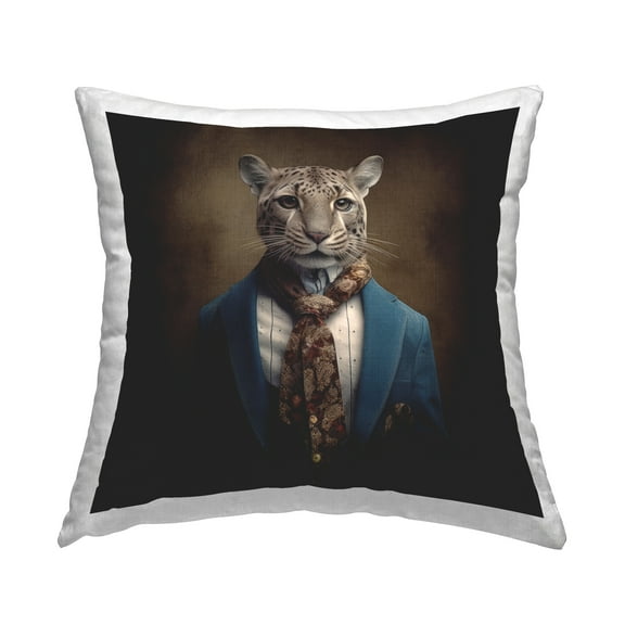 Stupell Industries Leopard Wearing Suit Decorative Printed Throw Pillow, 18 x 18