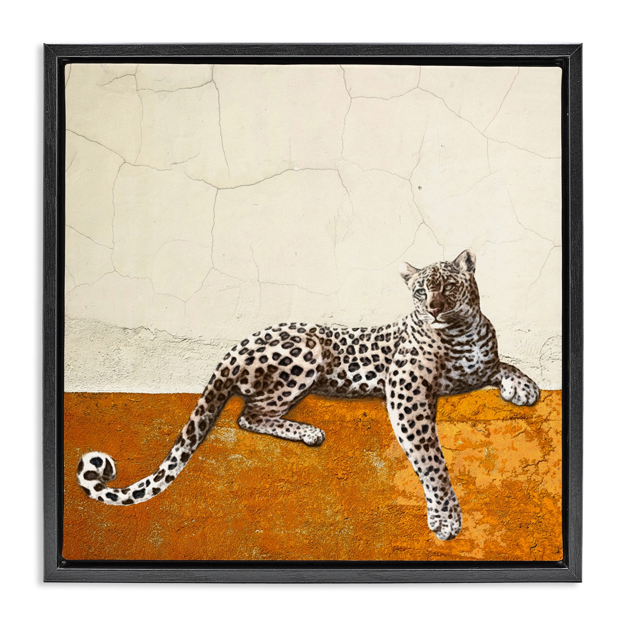 Stupell Industries Leopard Wildlife Portrait Animals & Insects Painting Black Floater Framed Canvas Art Print Wall Art, 18 x 18
