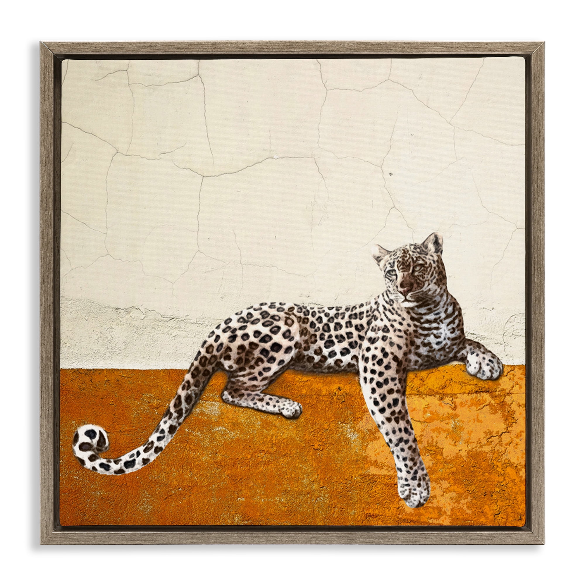 Stupell Industries Leopard Wildlife Portrait Animals & Insects Painting Brown Floater Framed Canvas Art Print Wall Art, 18 x 18