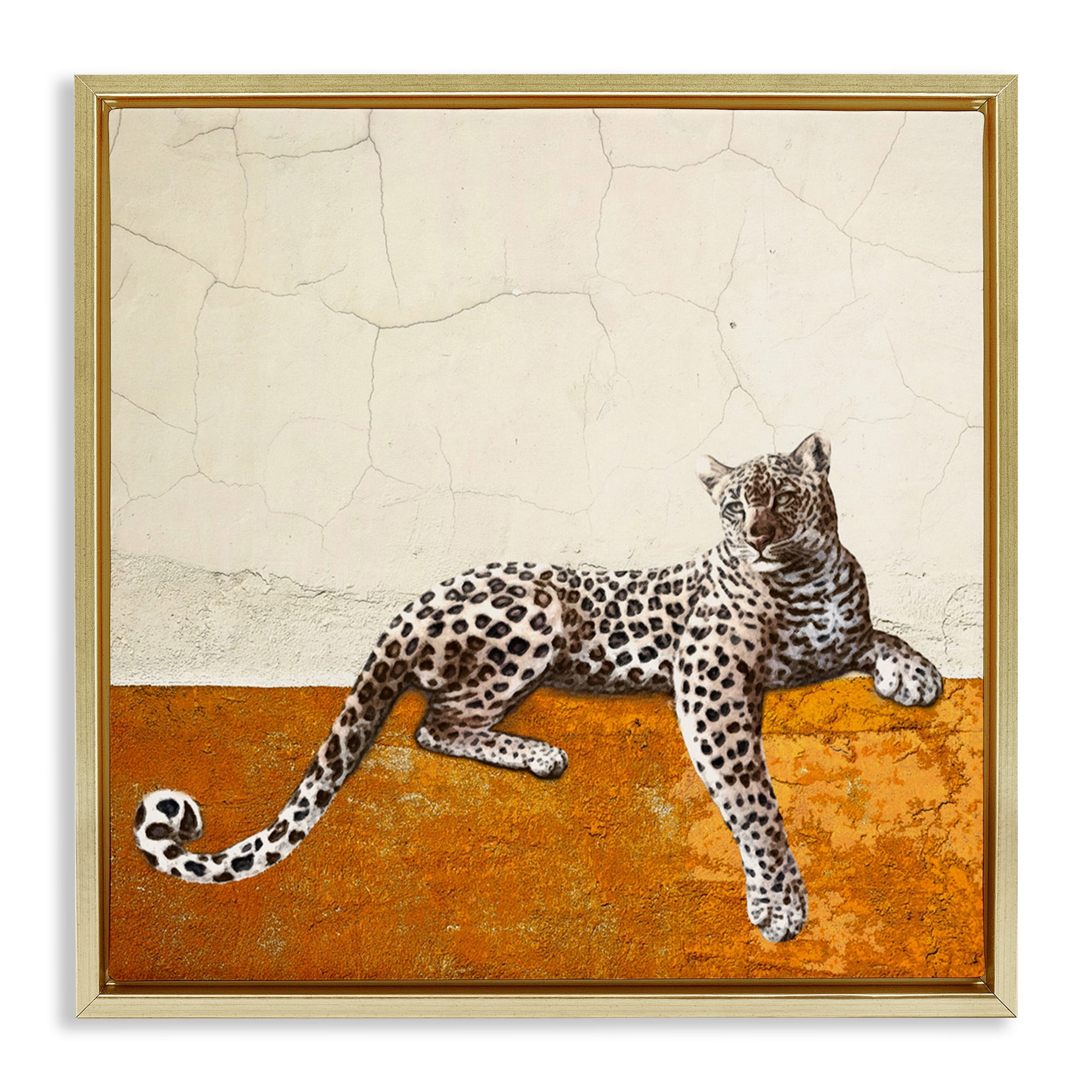 Stupell Industries Leopard Wildlife Portrait Animals & Insects Painting Gold Floater Framed Canvas Art Print Wall Art, 18 x 18
