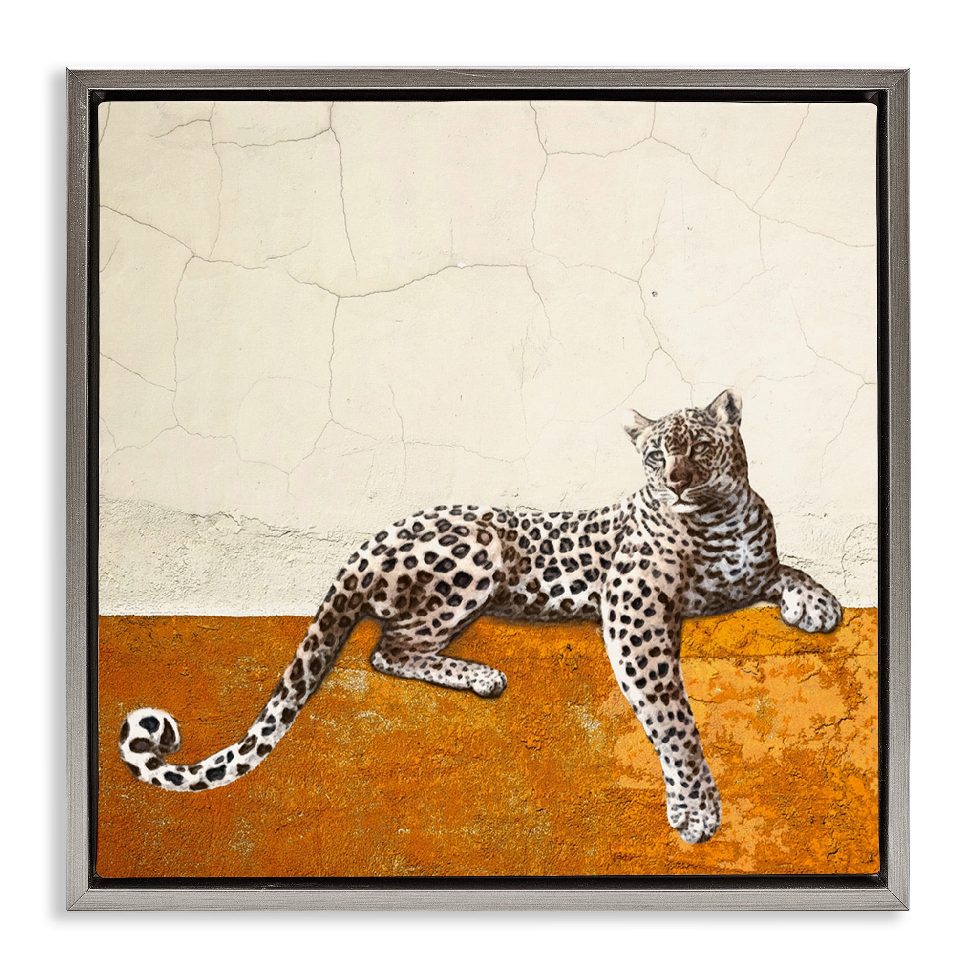 Stupell Industries Leopard Wildlife Portrait Animals & Insects Painting Gray Floater Framed Canvas Art Print Wall Art, 25 x 25