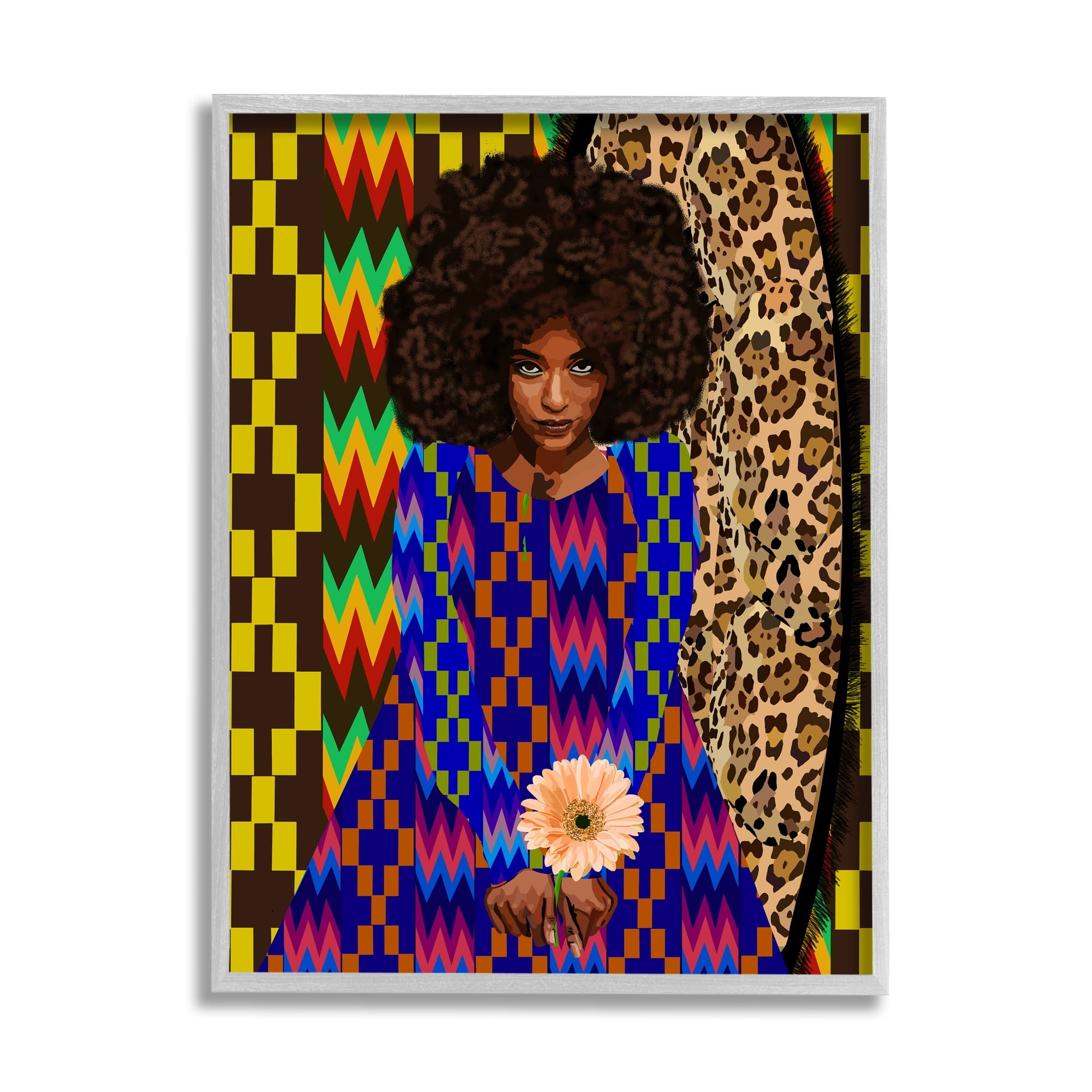 Stupell Industries Leopard Zigzag Abstract Pattern Woman Holding Flower, 24 x 30, Design by Lynnda Rakos