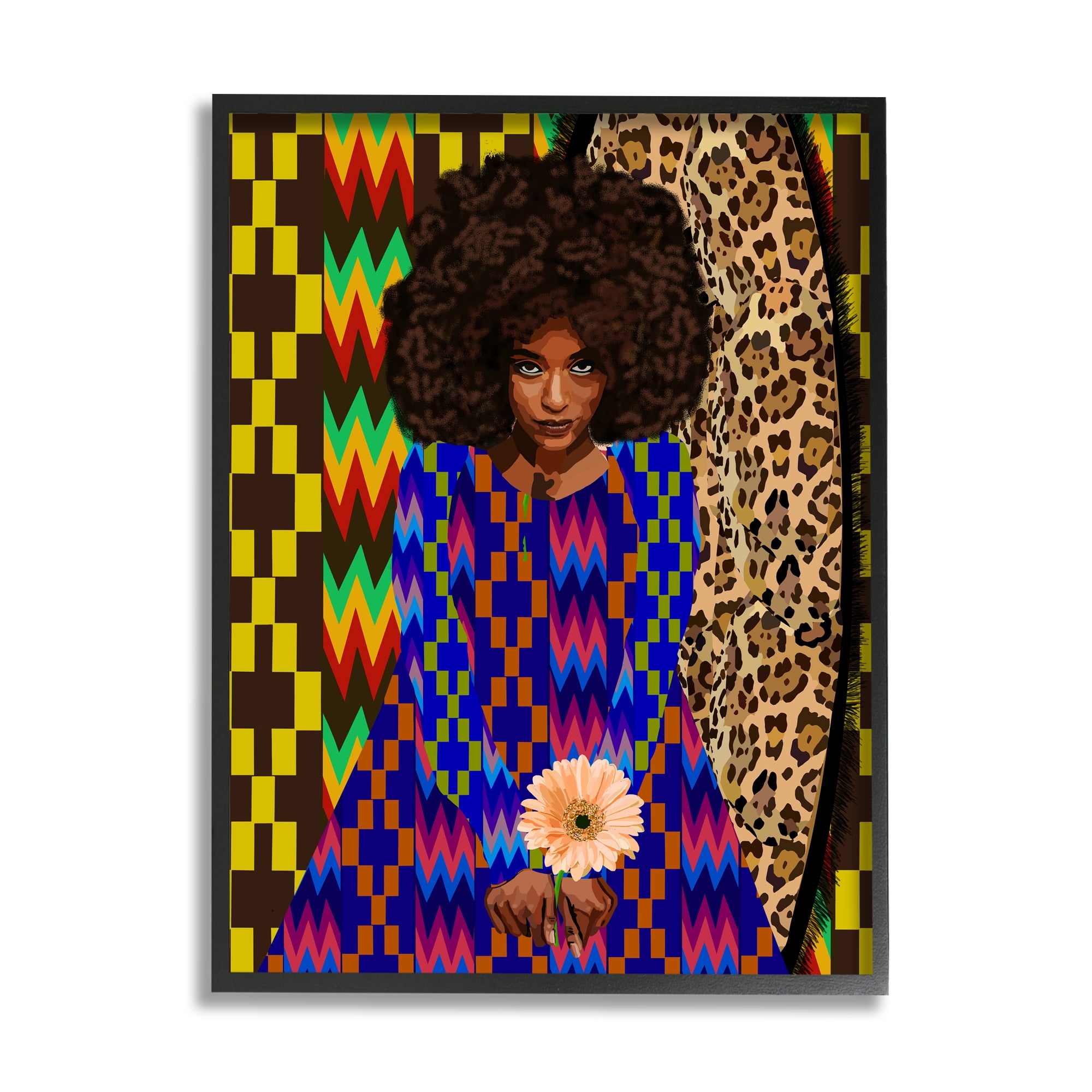 Stupell Industries Leopard Zigzag Abstract Pattern Woman Holding Flower, 24 x 30, Design by Lynnda Rakos