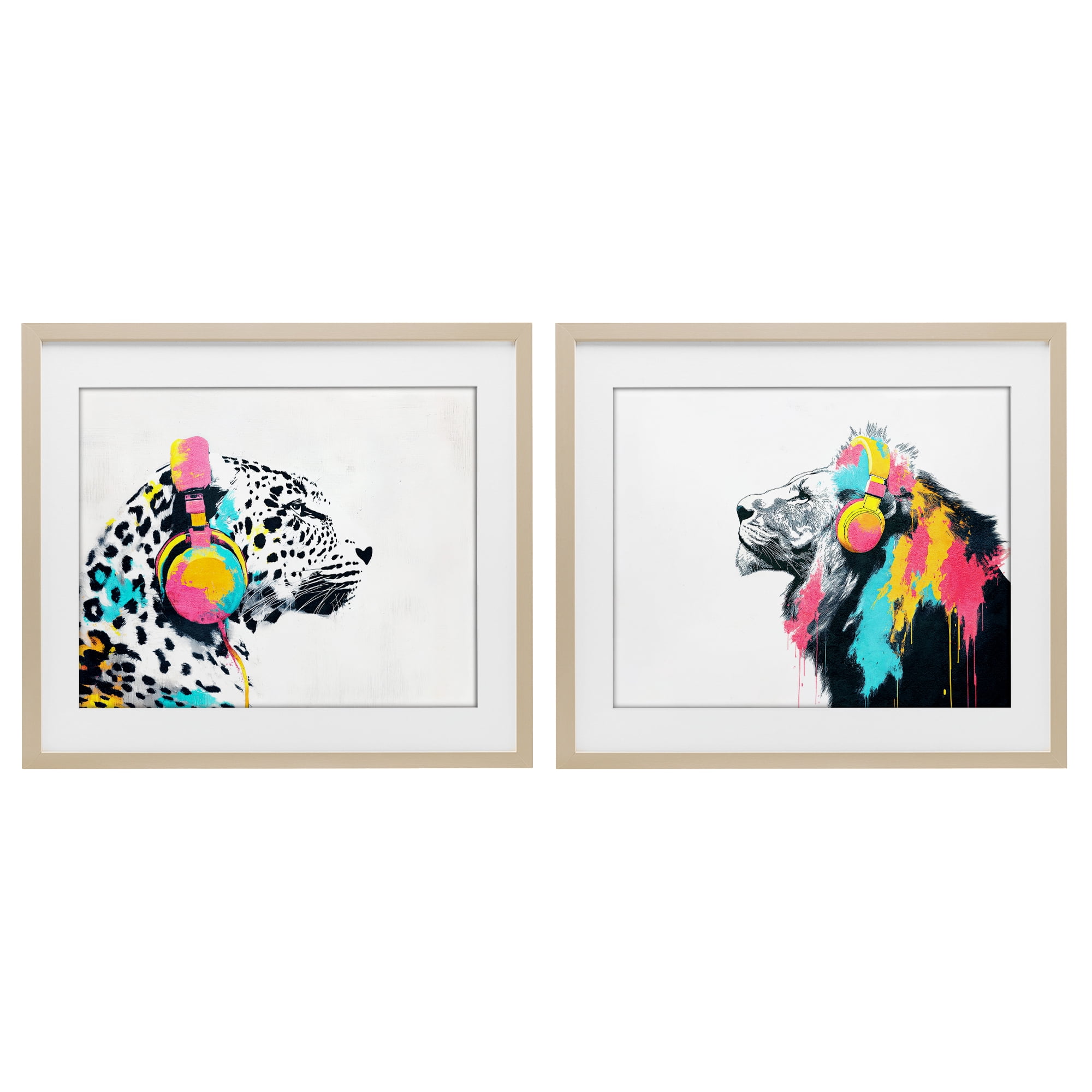 Stupell Industries Leopard and Lion On Air 2 Piece Birch Framed Print Under Glass Set, design by Svetlana Aleynikova