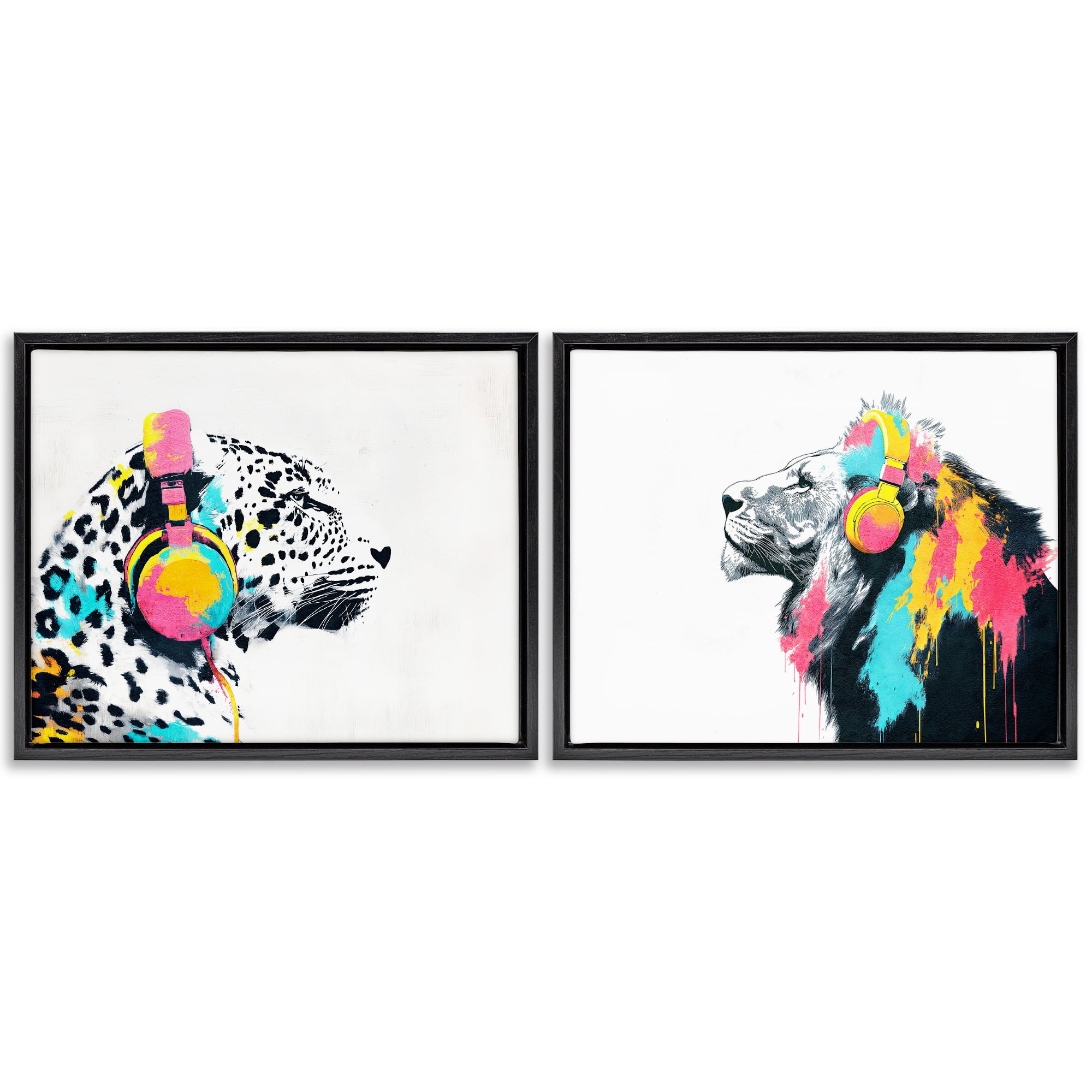 Stupell Industries Leopard and Lion On Air 2 Piece Black Framed Floater Canvas Set, design by Svetlana Aleynikova