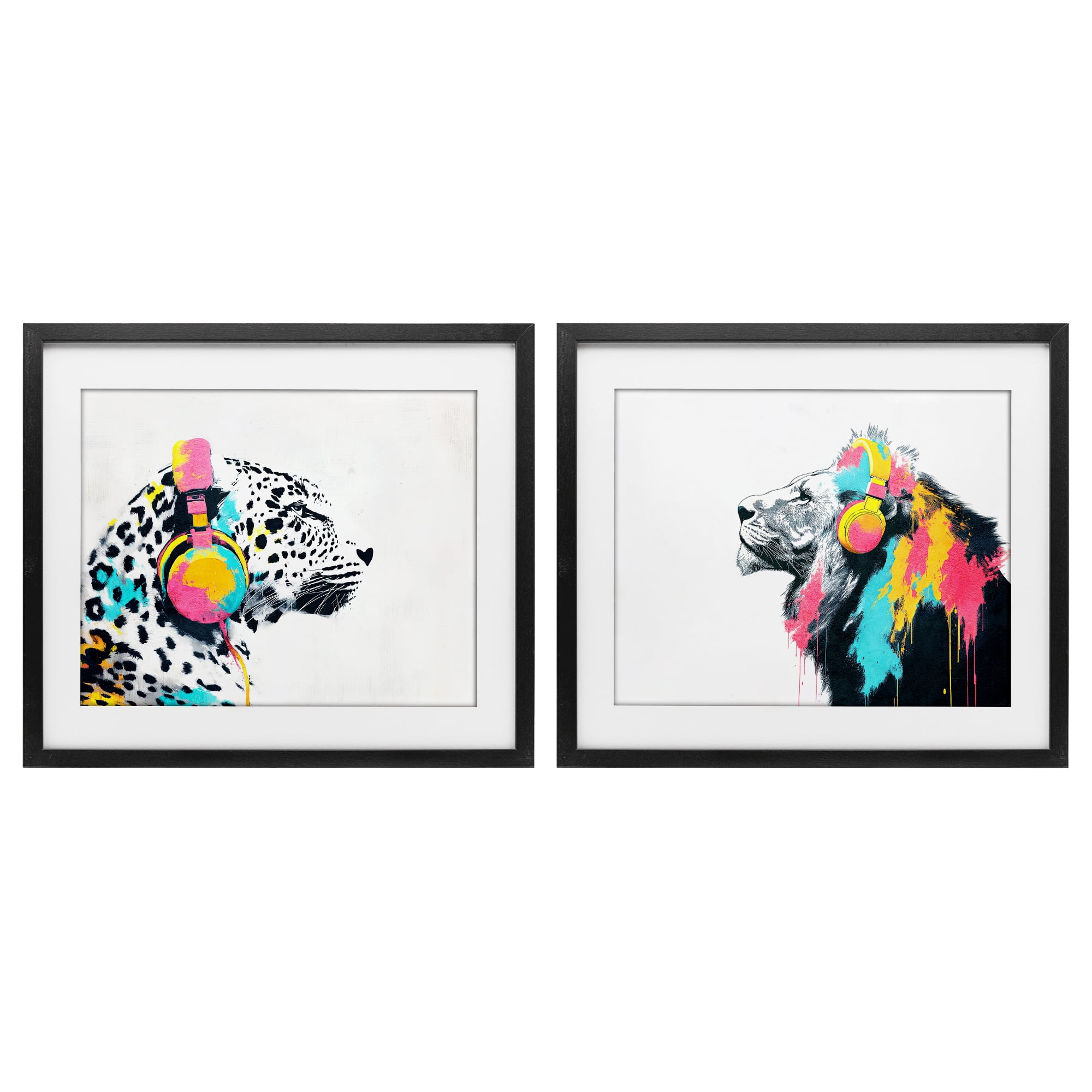 Stupell Industries Leopard and Lion On Air 2 Piece Black Framed Print Under Glass Set, design by Svetlana Aleynikova