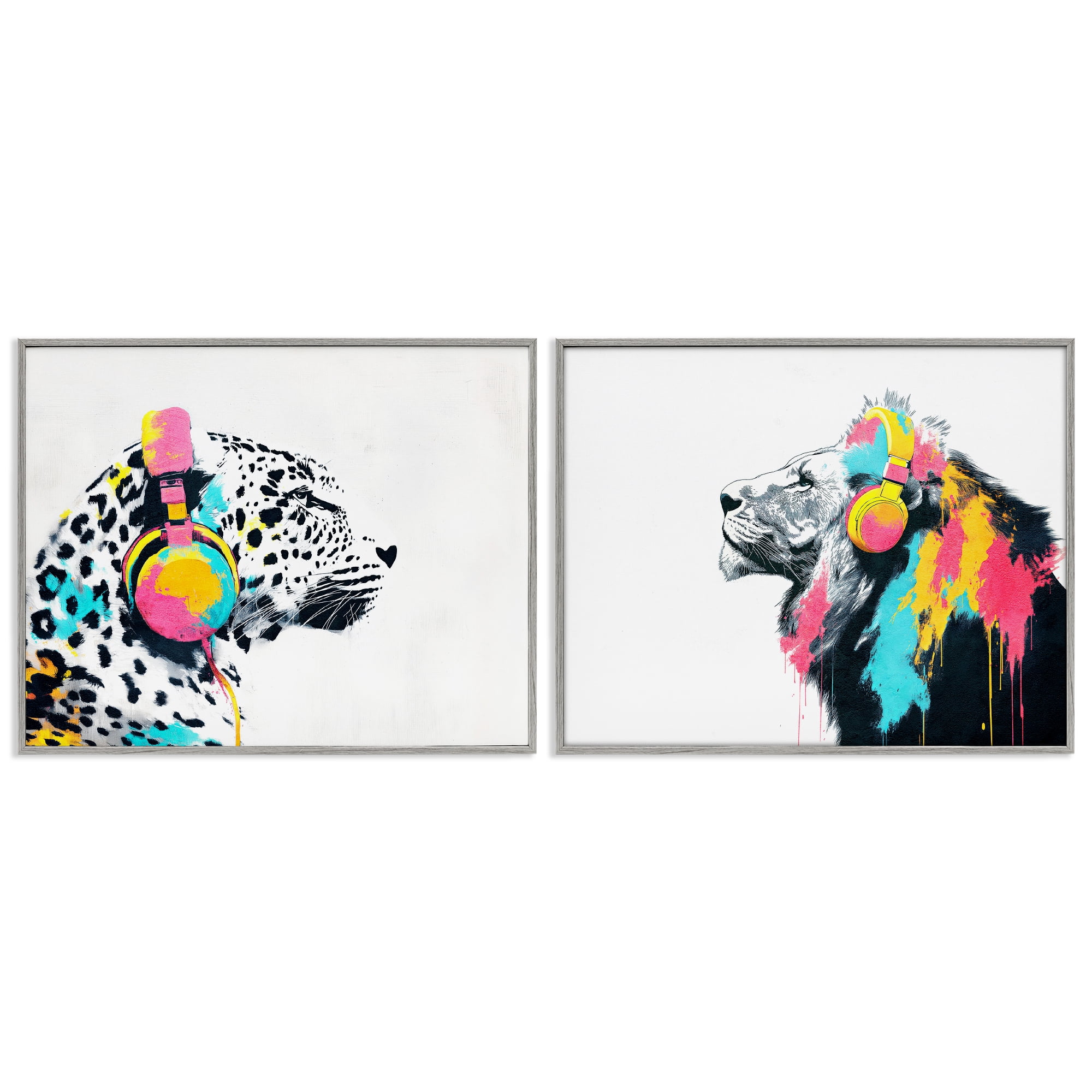 Stupell Industries Leopard and Lion On Air 2 Piece Gray Framed Giclee Art Set, design by Svetlana Aleynikova
