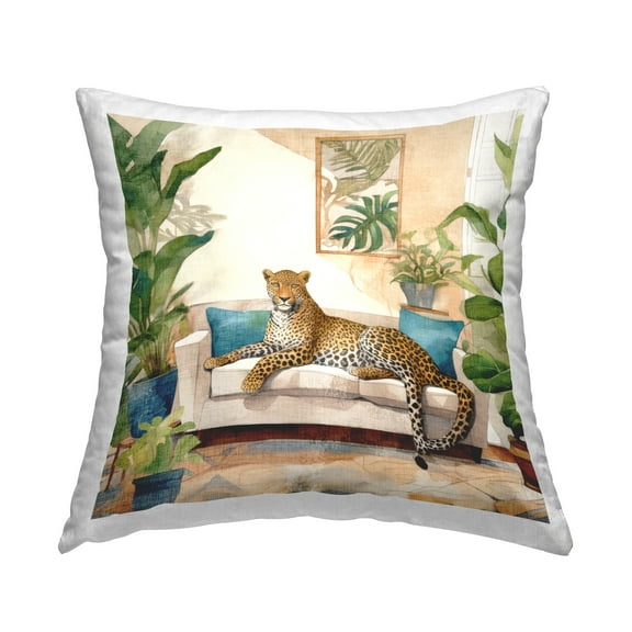 Stupell Industries Leopard in Botanical Room Decorative Printed Throw Pillow Design by Kim Allen