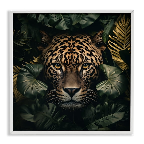 Stupell Industries Leopard in Exotic Palms Animals Painting White Framed Art Print Wall Art, 24 x 24