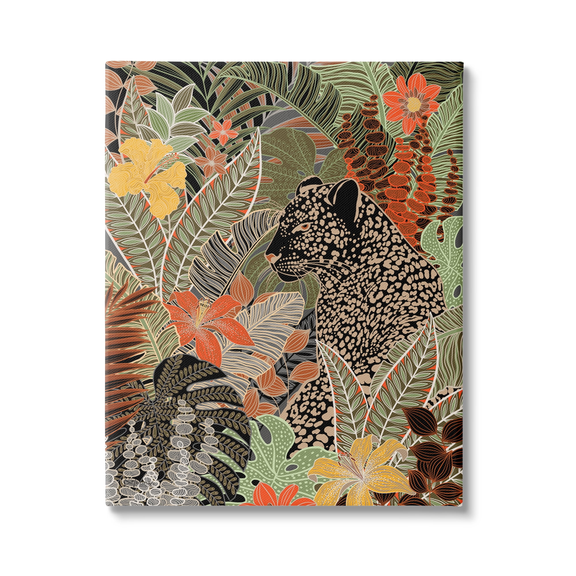Leopard in Jungle Pattern Canvas Wall Art, 16 x 20