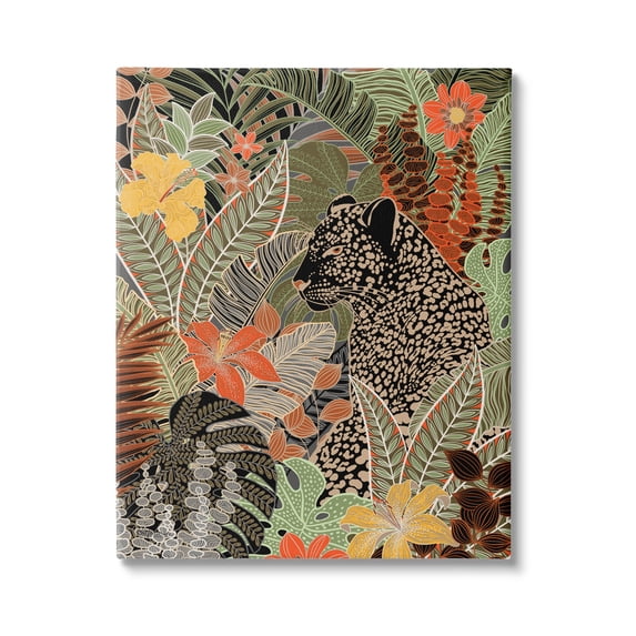 Stupell Industries Leopard in Jungle Pattern Animals & Insects Painting Gallery Wrapped Canvas Print Wall Art, 16 x 20