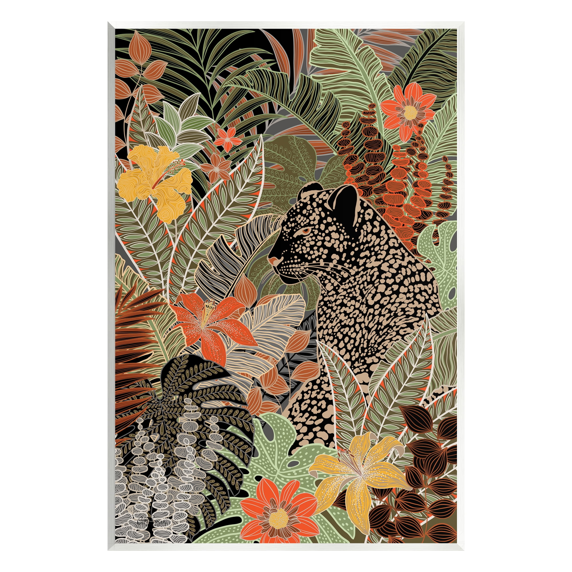 Stupell Industries Leopard in Jungle Pattern Animals & Insects Painting Unframed Art Print Wall Art, 10 x 15