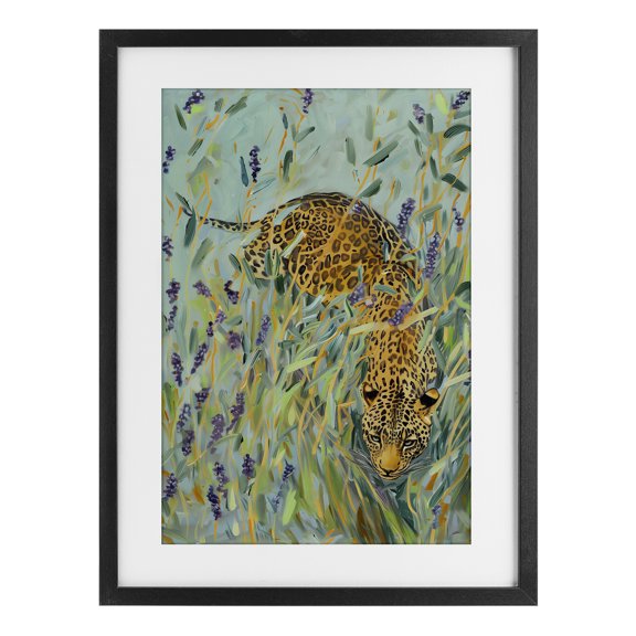 Stupell Industries Leopard in Liriope Black Framed Print Under Glass design by Amanda Tsoukanelis, 23 x 17