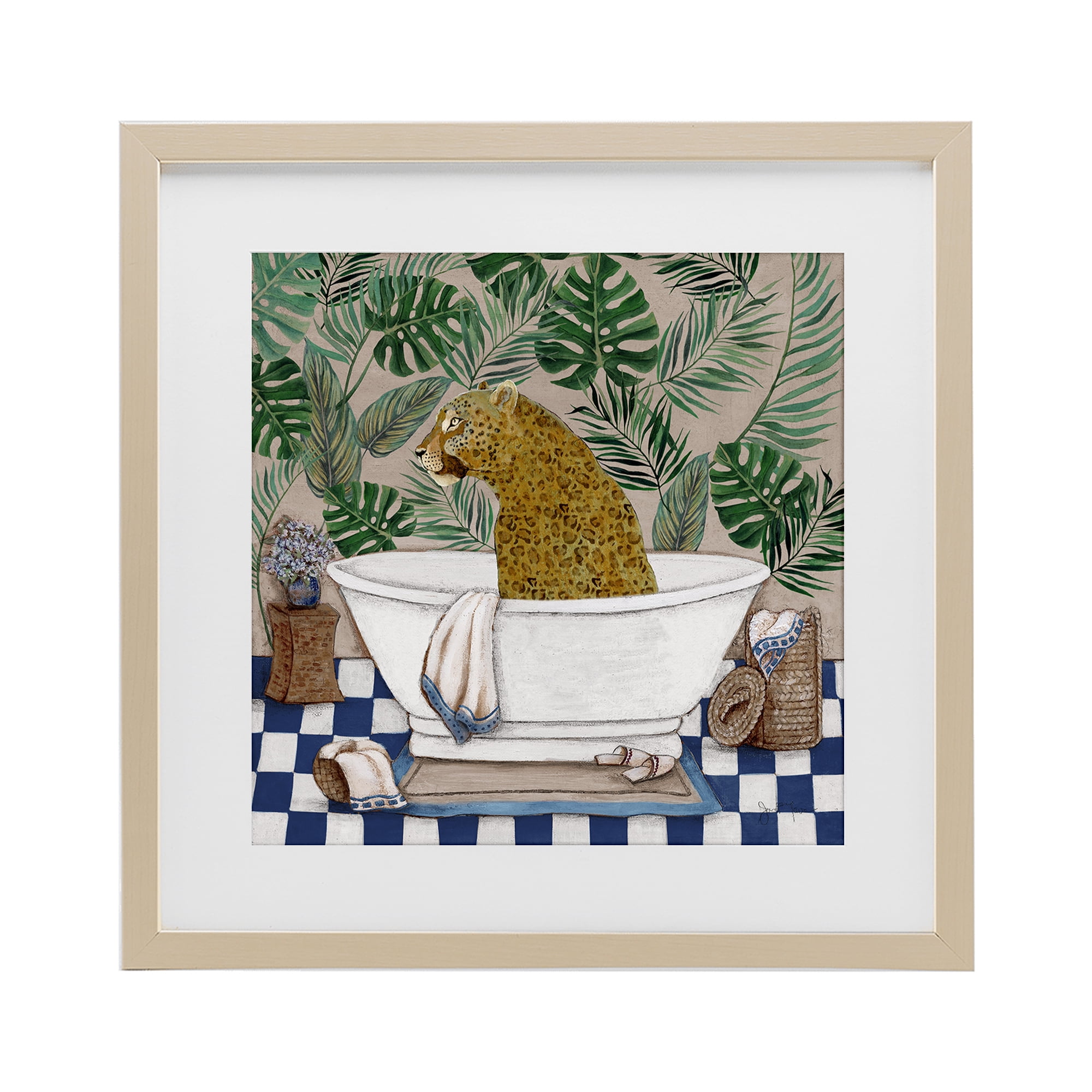Stupell Industries Leopard in Tropical Bathtub Birch Framed Print Under Glass, design by Janet Tava