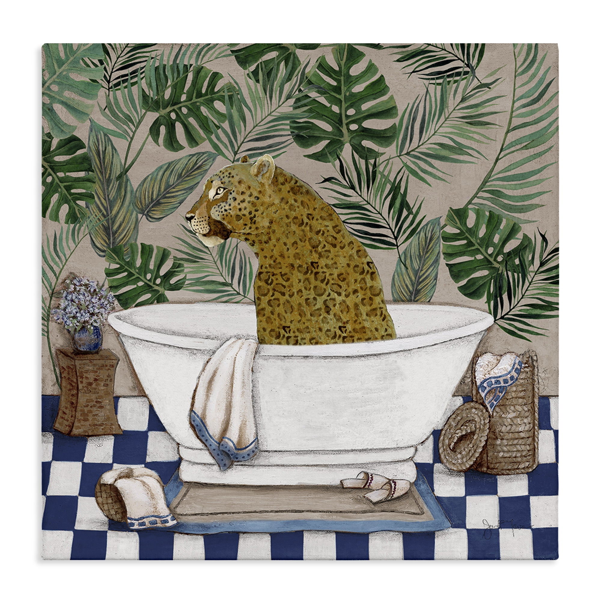 Stupell Industries Leopard in Tropical Bathtub Canvas Wall Art, design by Janet Tava