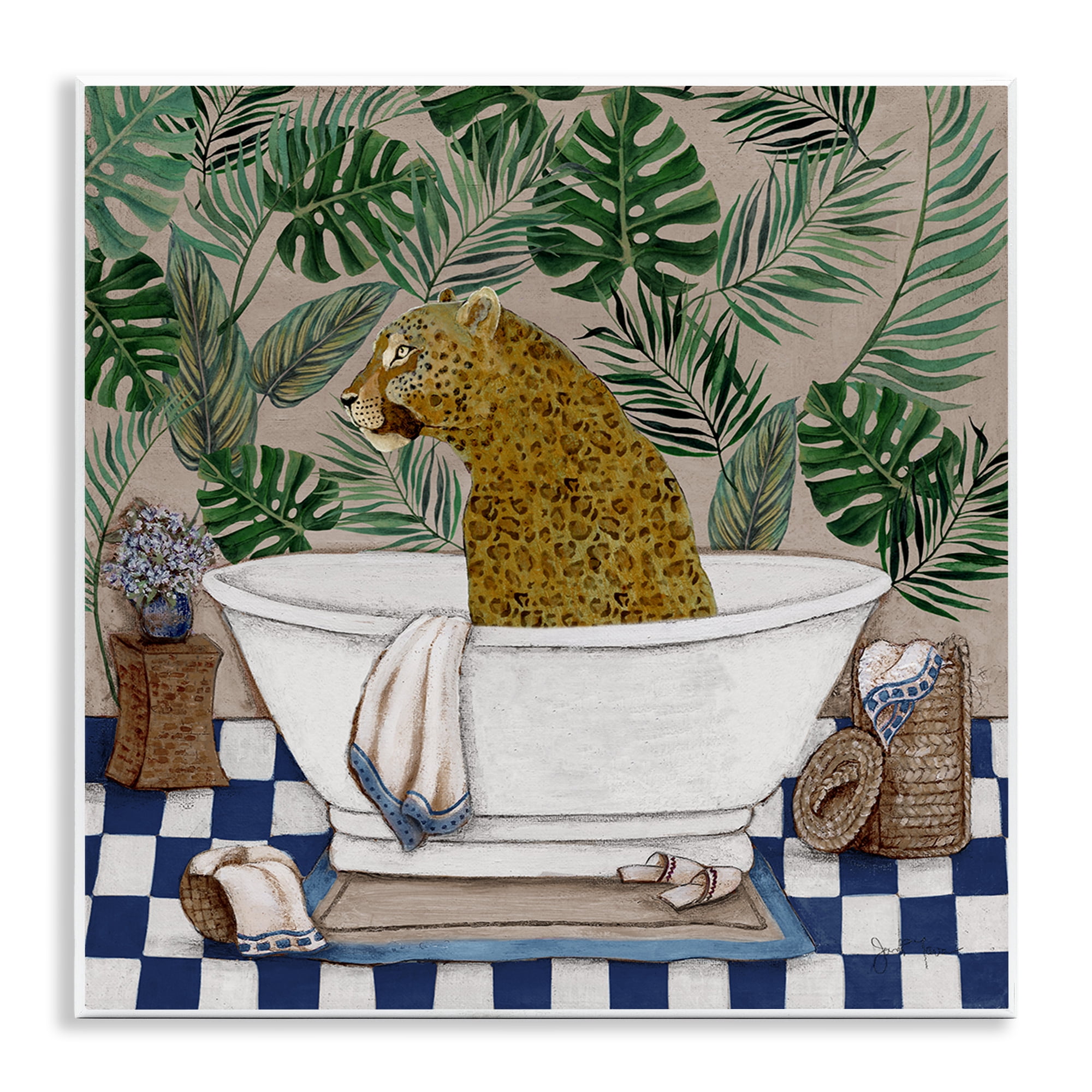 Stupell Industries Leopard in Tropical Bathtub Wall Plaque Art, design by Janet Tava