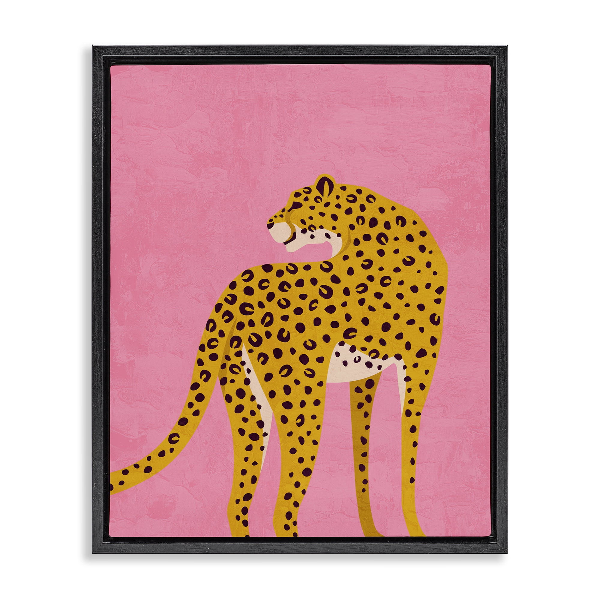 Stupell Industries Leopard on Pink Serenade Black Framed Floater Canvas Wall Art, design by Kim Allen
