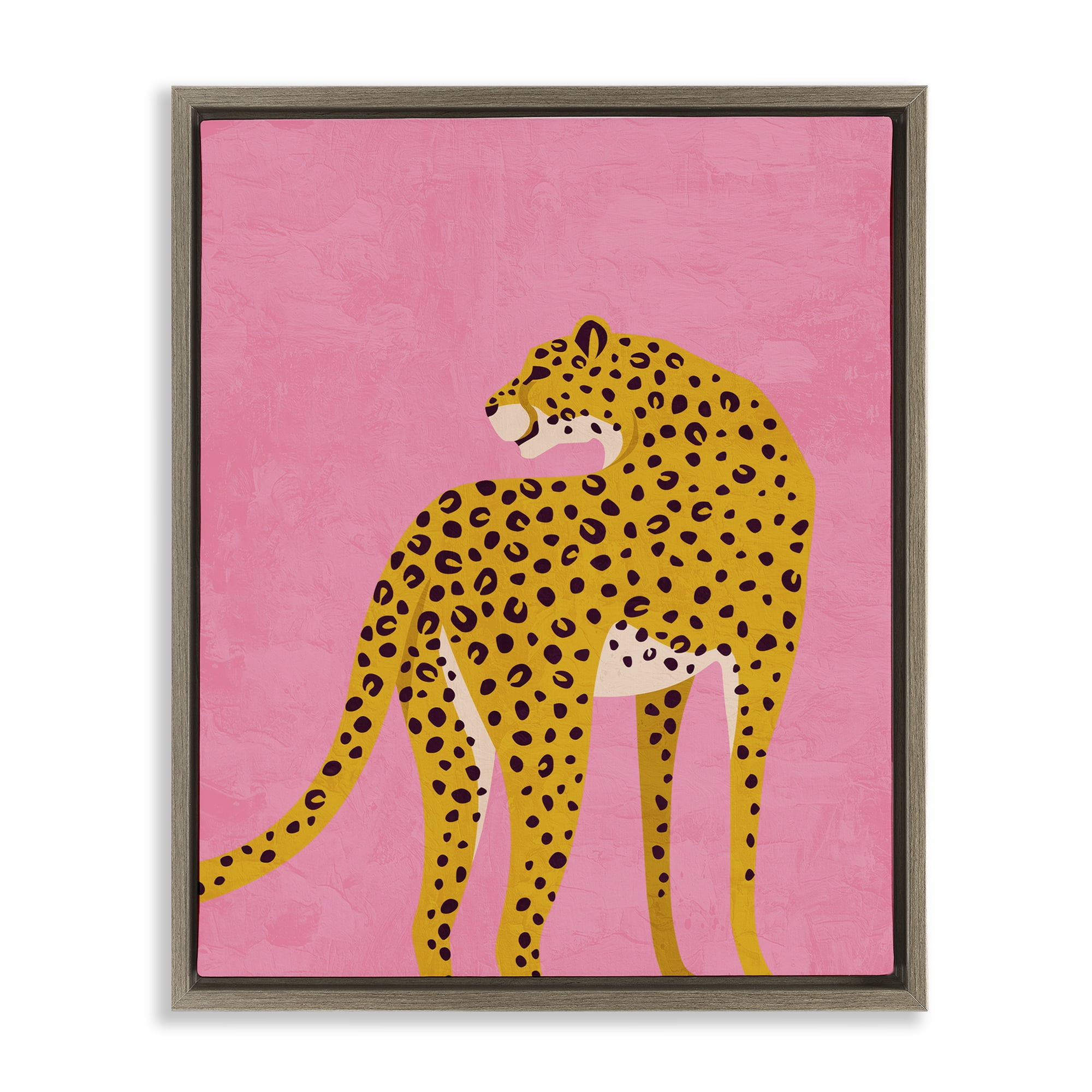 Stupell Industries Leopard on Pink Serenade Brown Framed Floater Canvas Wall Art, design by Kim Allen