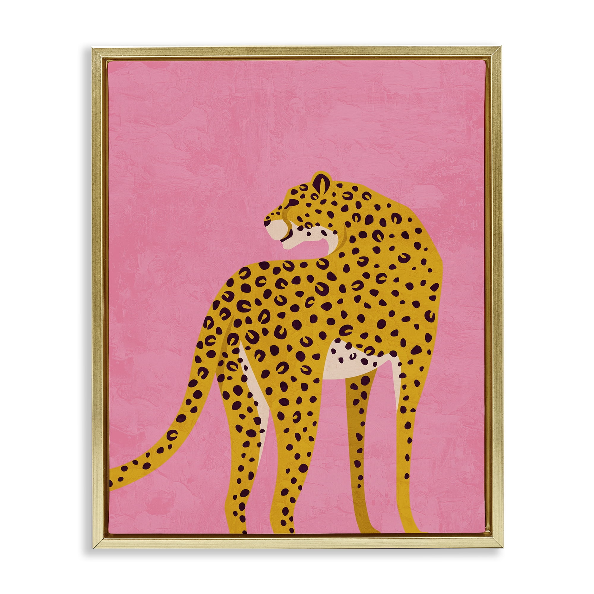 Stupell Industries Leopard on Pink Serenade Gold Framed Floater Canvas Wall Art, design by Kim Allen