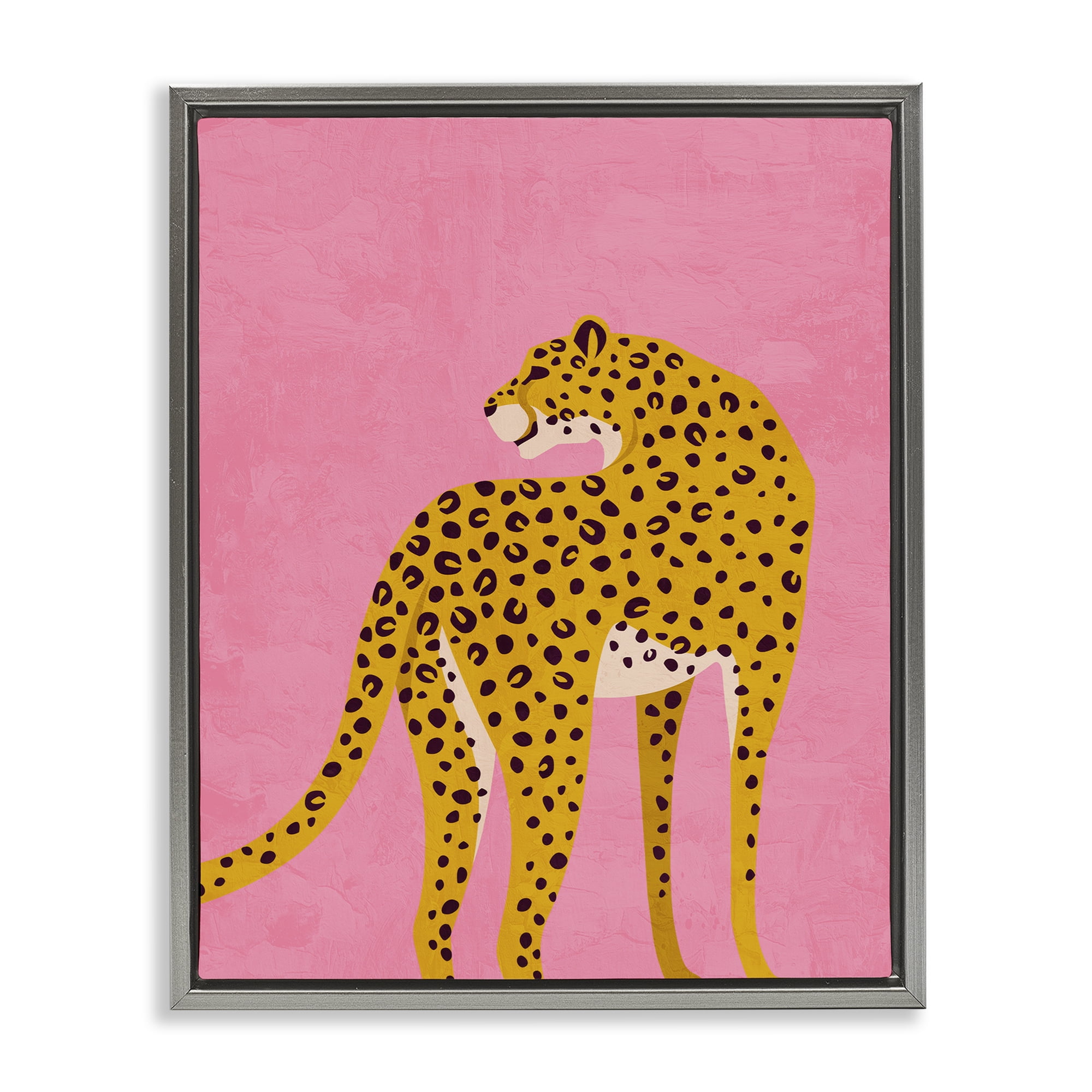 Stupell Industries Leopard on Pink Serenade Gray Framed Floater Canvas Wall Art, design by Kim Allen