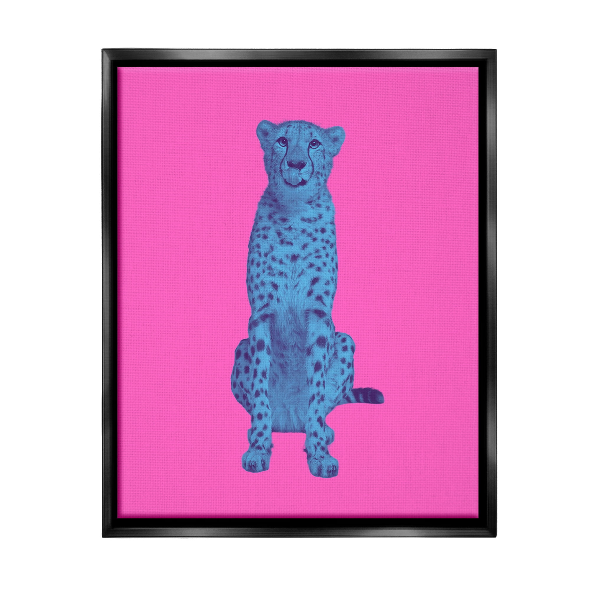 Stupell Industries Leopard on Vivid Pink Animals & Insects Painting Black Floater Framed Canvas Art Print Wall Art, 25 x 31