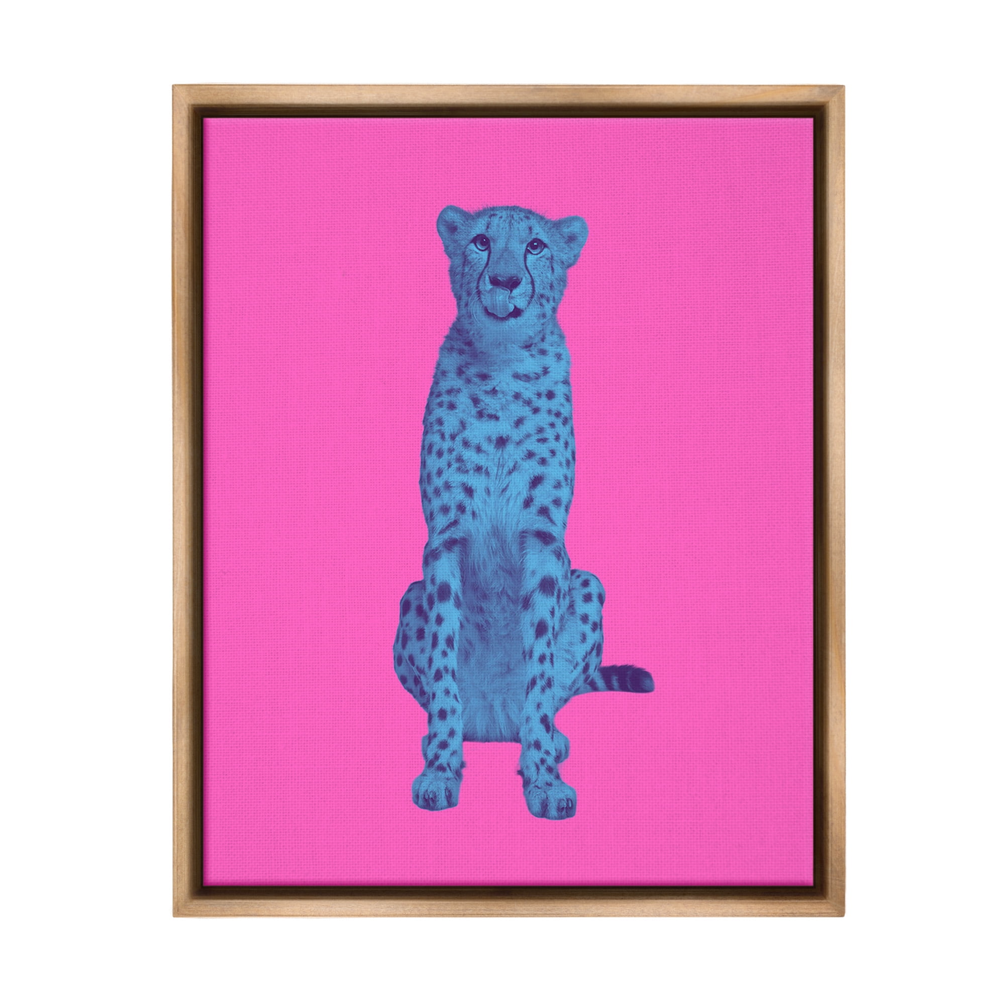 Stupell Industries Leopard on Vivid Pink Animals & Insects Painting Brown Floater Framed Canvas Art Print Wall Art, 17 x 21