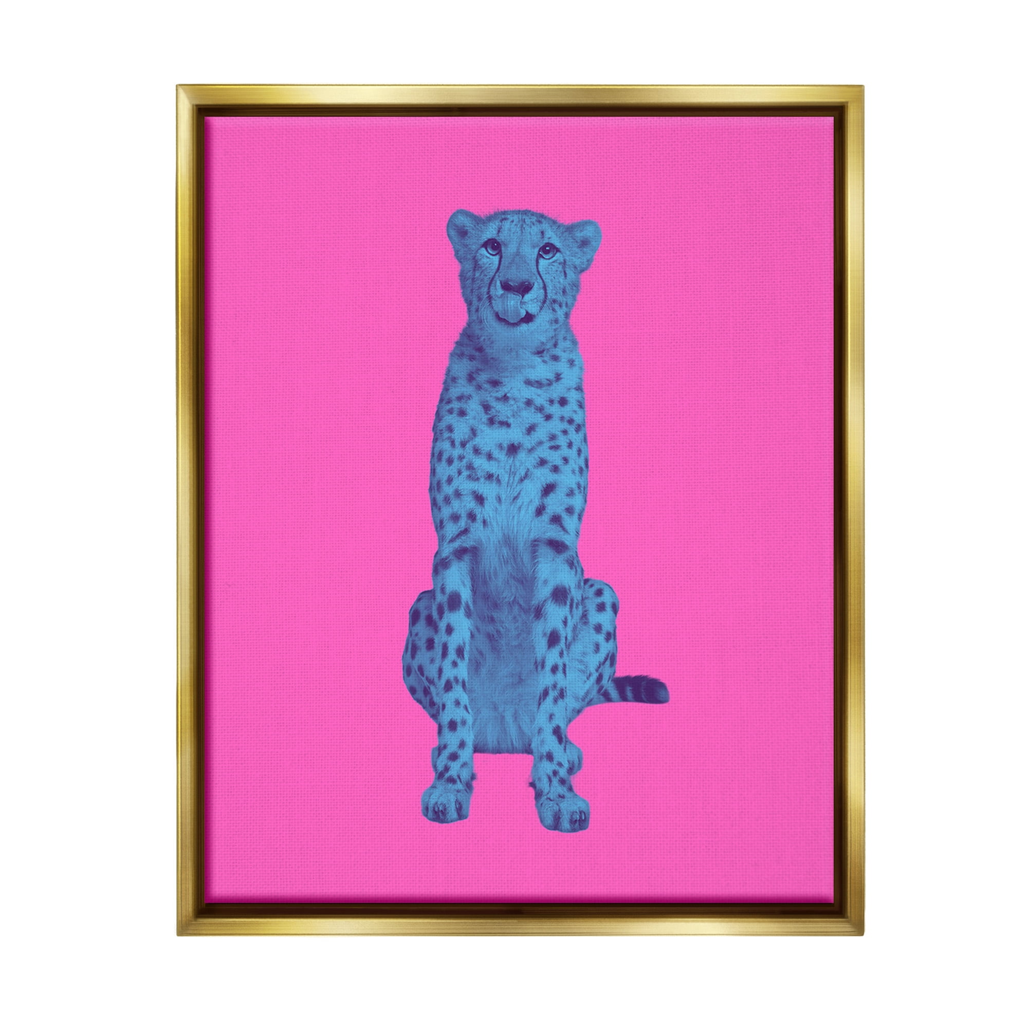 Stupell Industries Leopard on Vivid Pink Animals & Insects Painting Gold Floater Framed Canvas Art Print Wall Art, 17 x 21
