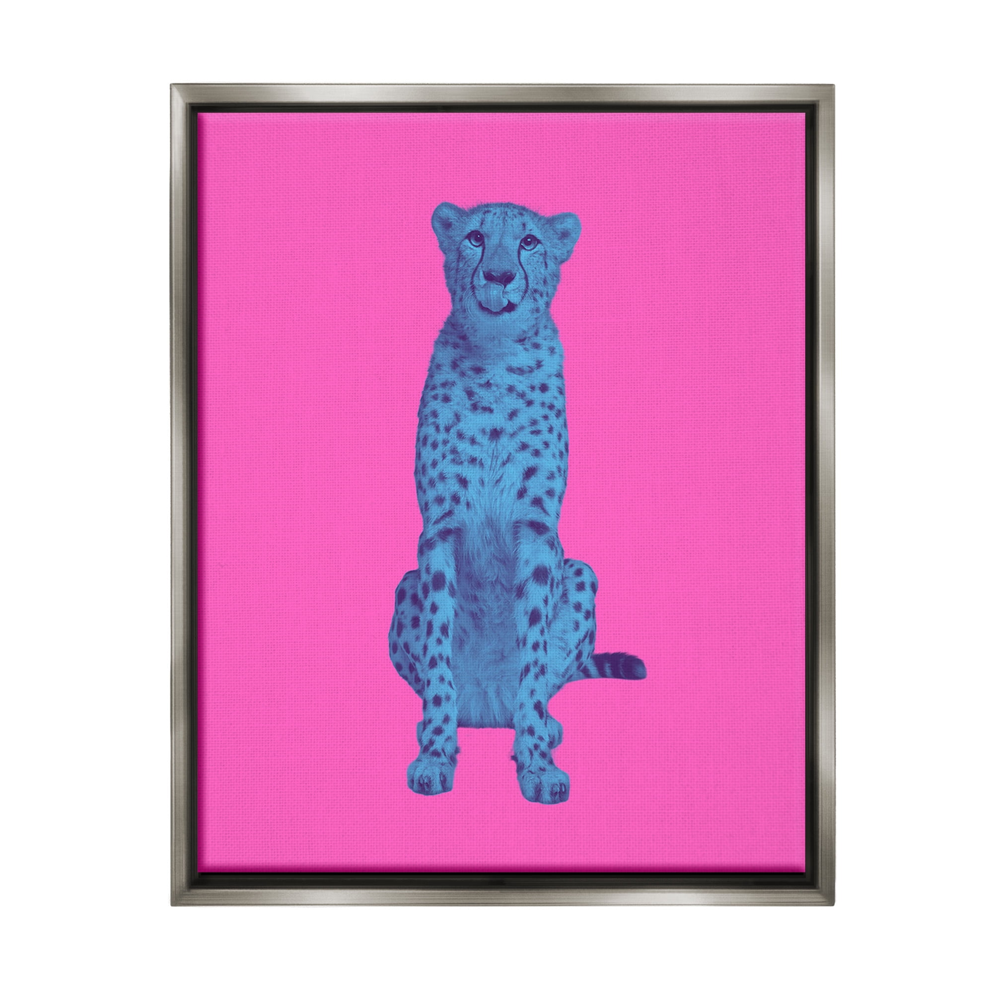 Stupell Industries Leopard on Vivid Pink Animals & Insects Painting Gray Floater Framed Canvas Art Print Wall Art, 17 x 21