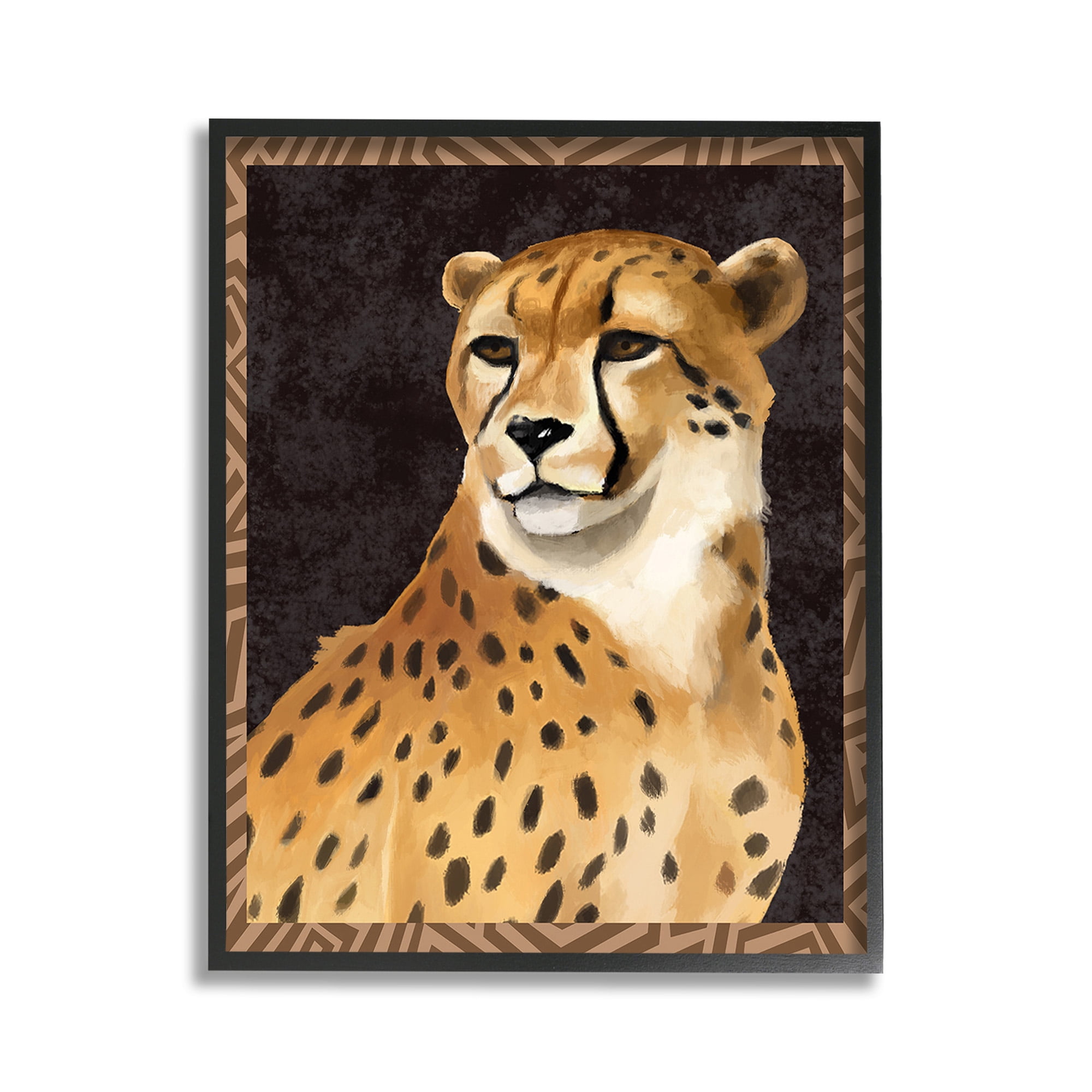 Stupell Industries Leopard with Geometric Border Animals & Insects Painting Black Framed Art Print Wall Art, 11 x 14
