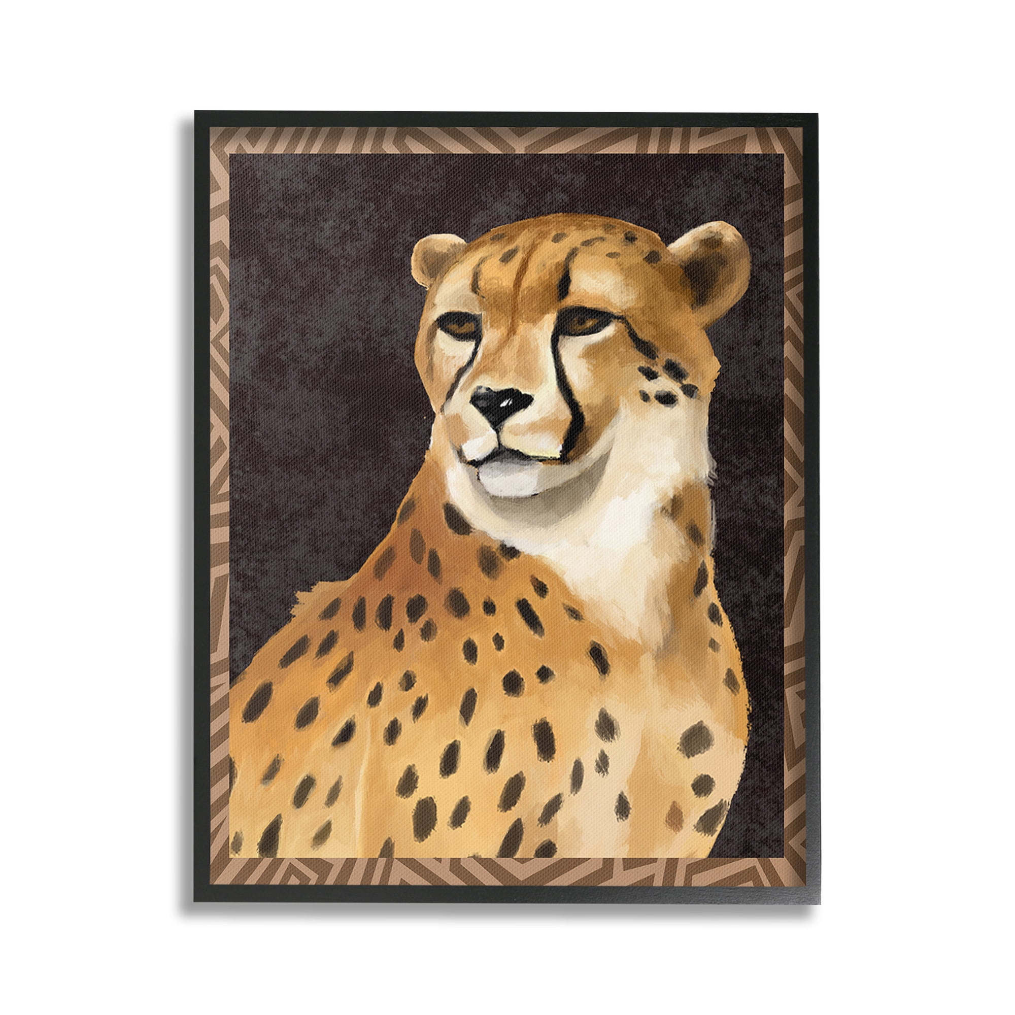 Stupell Industries Leopard with Geometric Border Animals & Insects Painting Black Framed Art Print Wall Art, 16 x 20