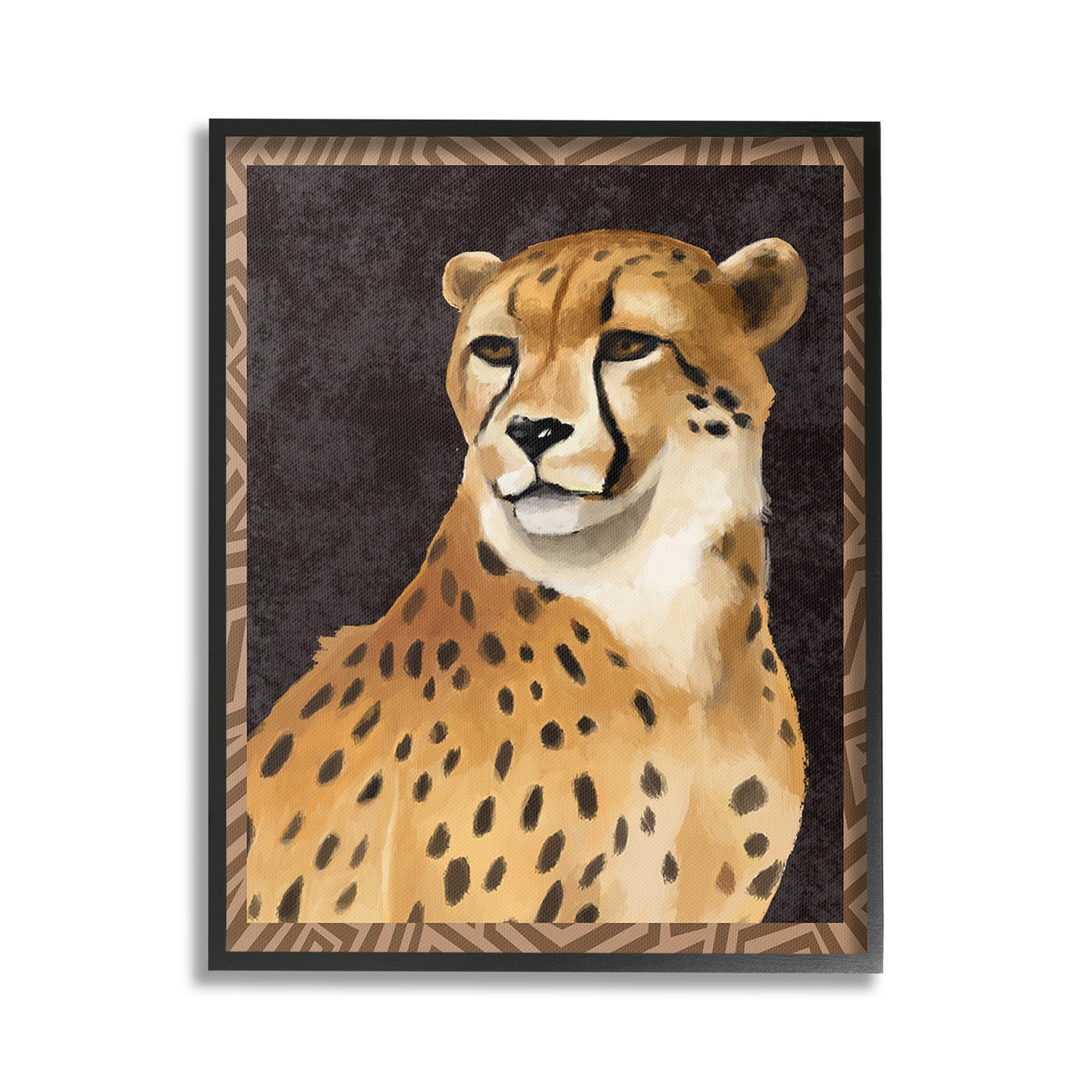 Stupell Industries Leopard with Geometric Border Animals & Insects Painting Black Framed Art Print Wall Art, 24 x 30