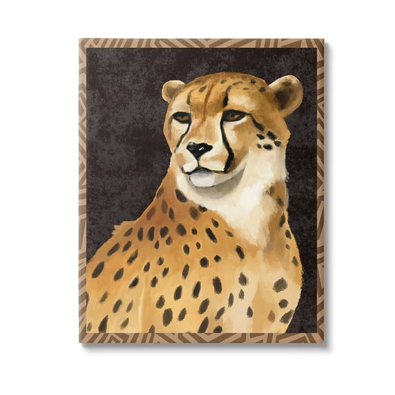Stupell Industries Leopard with Geometric Border Animals & Insects Painting Gallery Wrapped Canvas Art Print Wall Art, 16 x 20