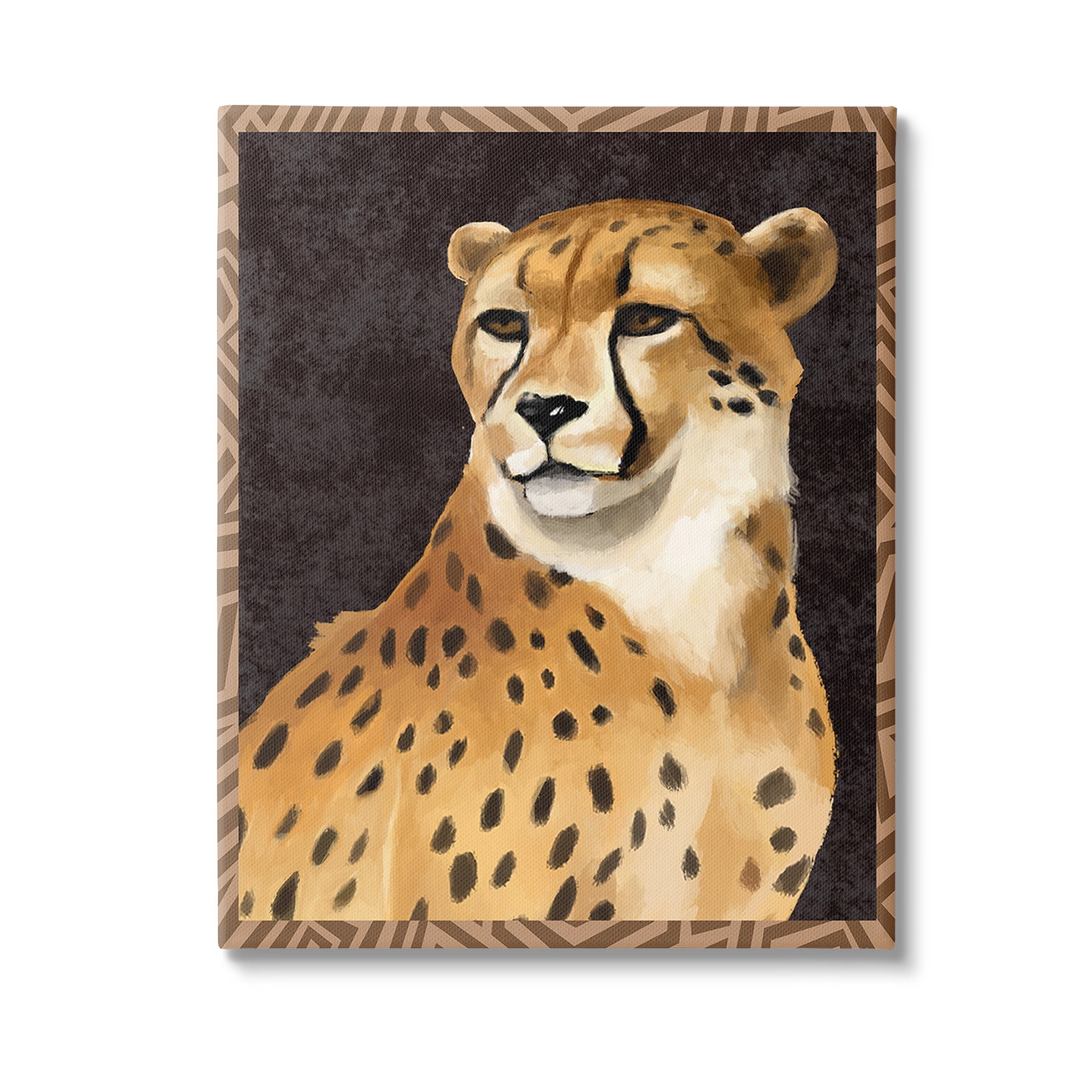 Stupell Industries Leopard with Geometric Border Animals & Insects Painting Gallery Wrapped Canvas Art Print Wall Art, 24 x 30