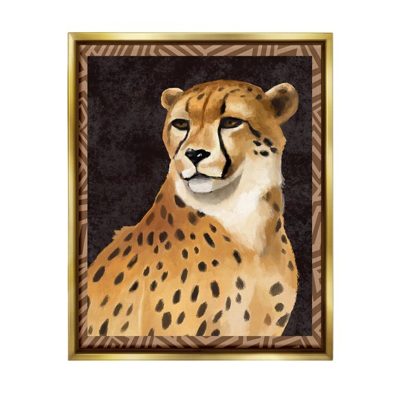 Stupell Industries Leopard with Geometric Border Animals & Insects Painting Gold Floater Framed Canvas Art Print Wall Art, 25 x 31
