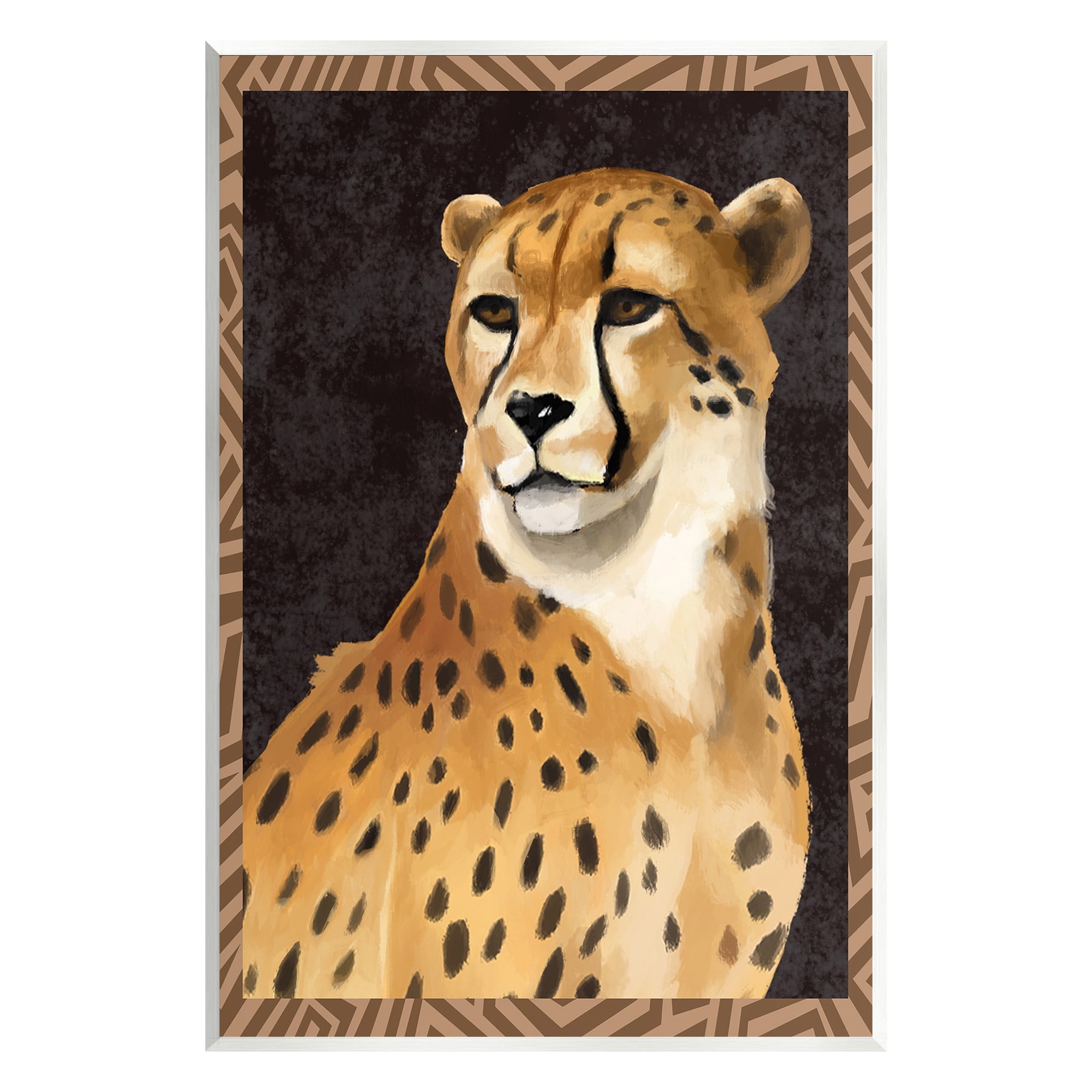 Stupell Industries Leopard with Geometric Border Animals & Insects Painting Unframed Art Print Wall Art, 13 x 19