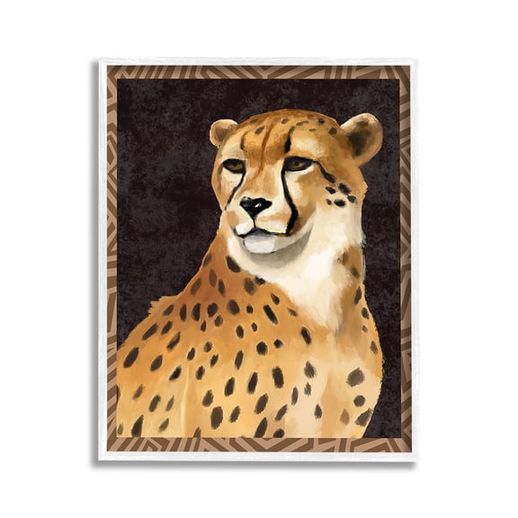Stupell Industries Leopard with Geometric Border Animals & Insects Painting White Framed Art Print Wall Art, 11 x 14