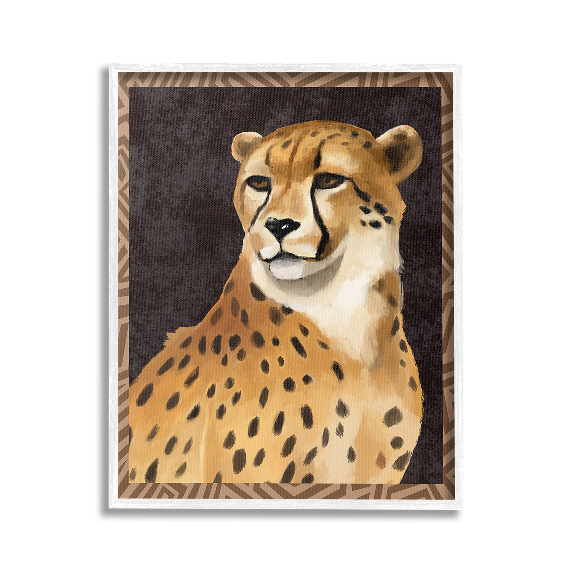 Stupell Industries Leopard with Geometric Border Animals & Insects Painting White Framed Art Print Wall Art, 16 x 20