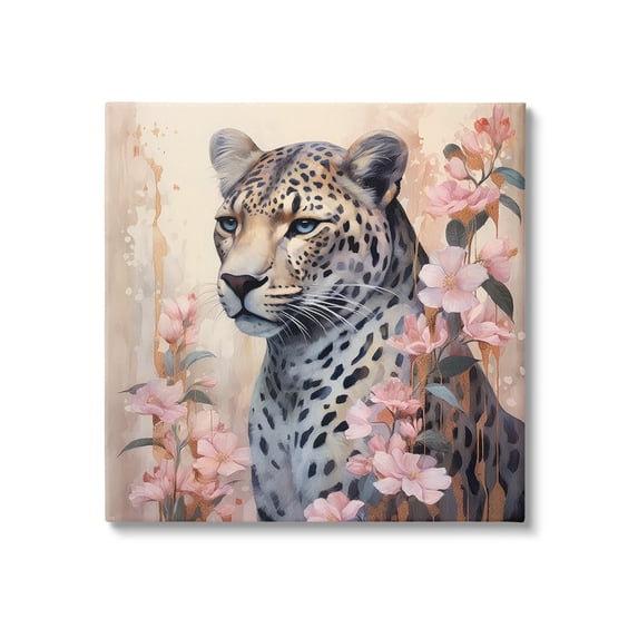 Stupell Industries Leopard with Pink Flowers Animals & Insects Painting Gallery Wrapped Canvas Art Print Wall Art, 36 x 36