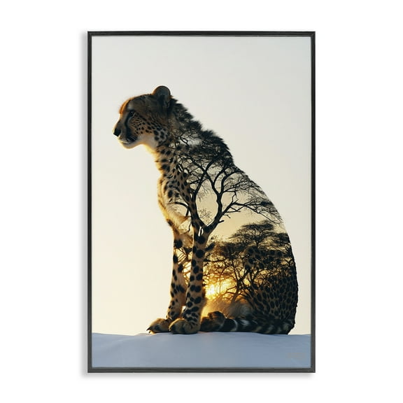 Stupell Industries Leopard with Silhouette Animals & Insects Painting Black Framed Art Print Wall Art, 12 x 18