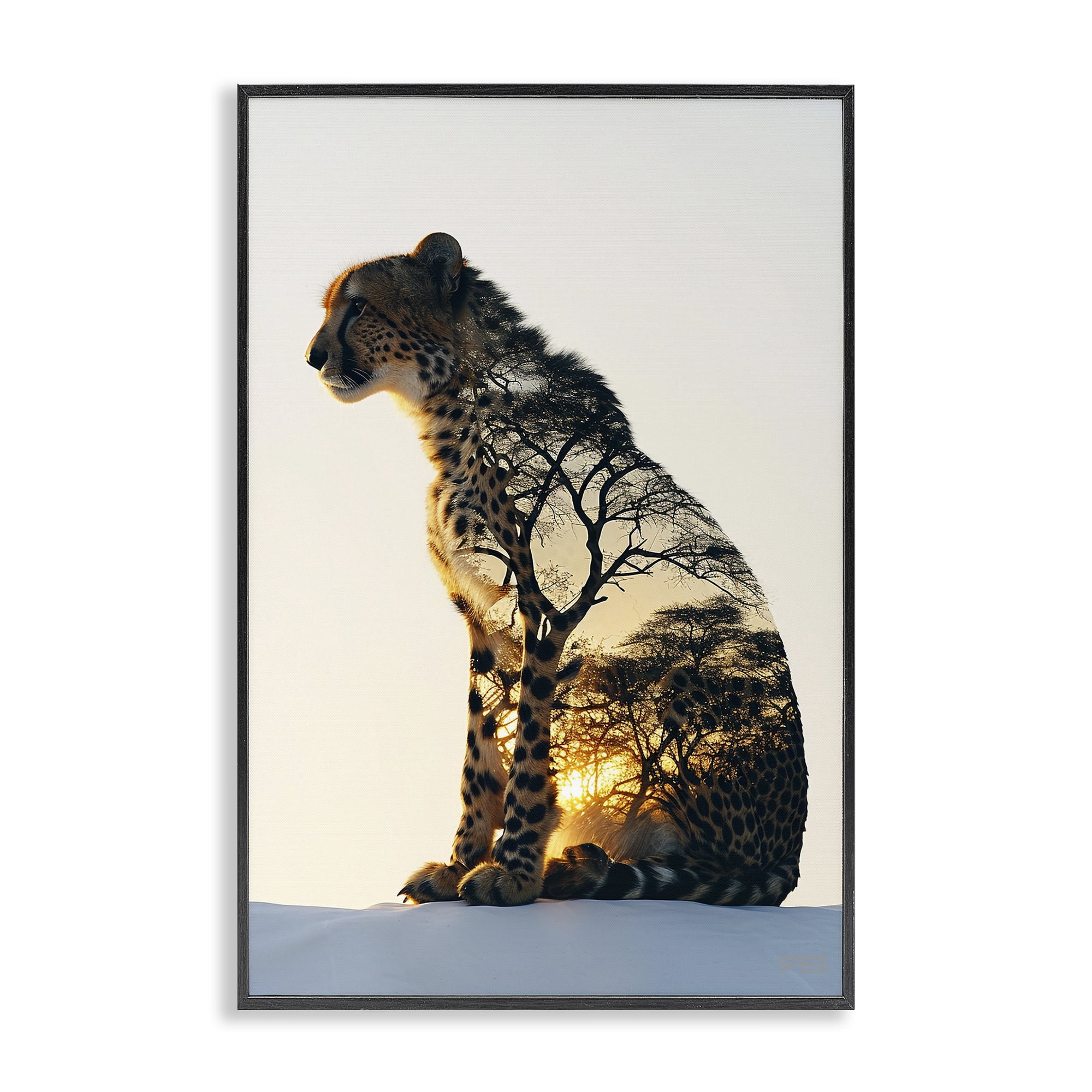 Stupell Industries Leopard with Silhouette Animals & Insects Painting Black Framed Art Print Wall Art, 16 x 24
