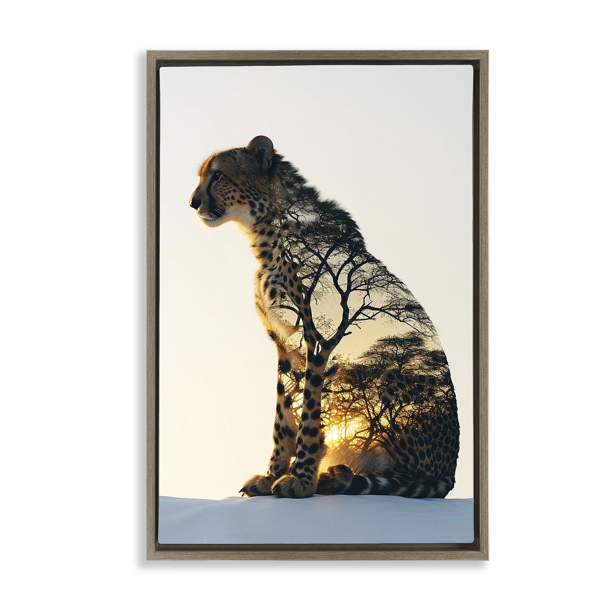 Stupell Industries Leopard with Silhouette Animals & Insects Painting Brown Floater Framed Canvas Art Print Wall Art, 17 x 25