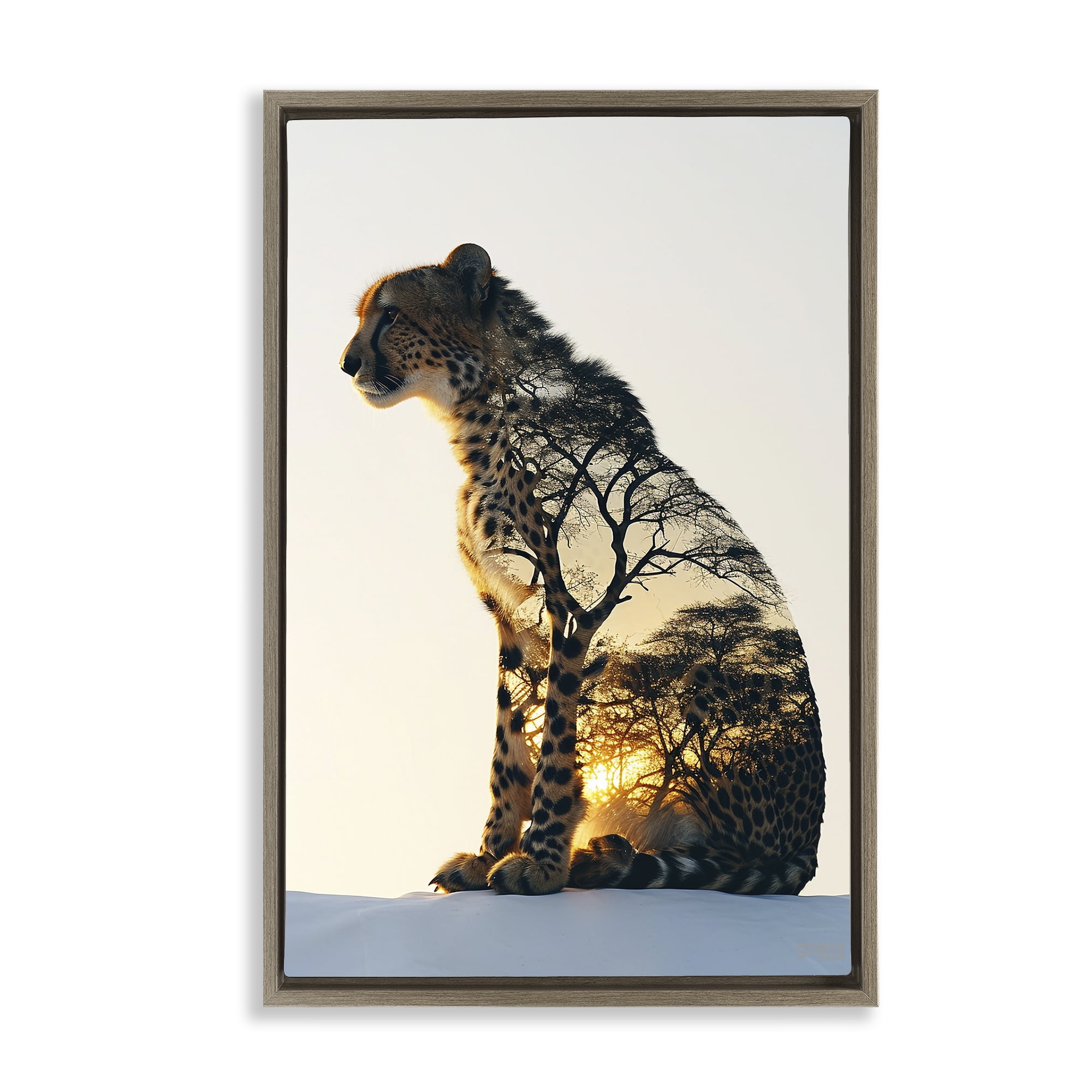 Stupell Industries Leopard with Silhouette Animals & Insects Painting Brown Floater Framed Canvas Art Print Wall Art, 21 x 31