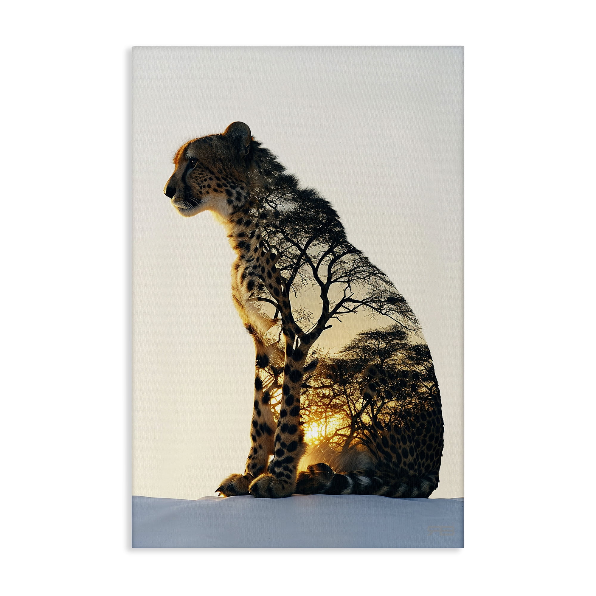 Stupell Industries Leopard with Silhouette Animals & Insects Painting Gallery Wrapped Canvas Art Print Wall Art, 16 x 24